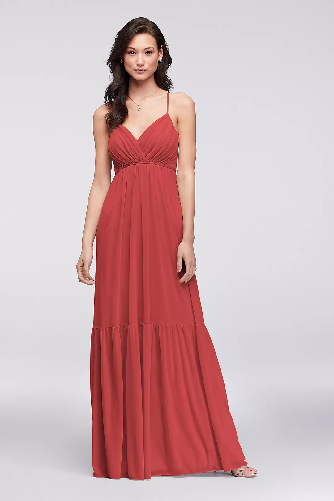 Surplice Mesh Bridesmaid Dress with Peasant Skirt - Image 53