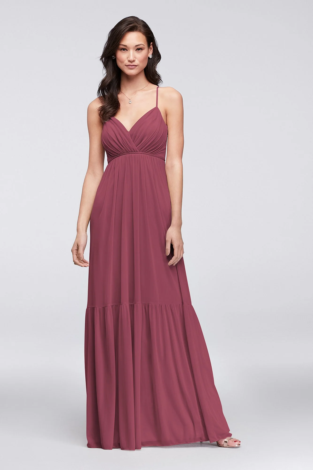 Surplice Mesh Bridesmaid Dress with Peasant Skirt - Image 6