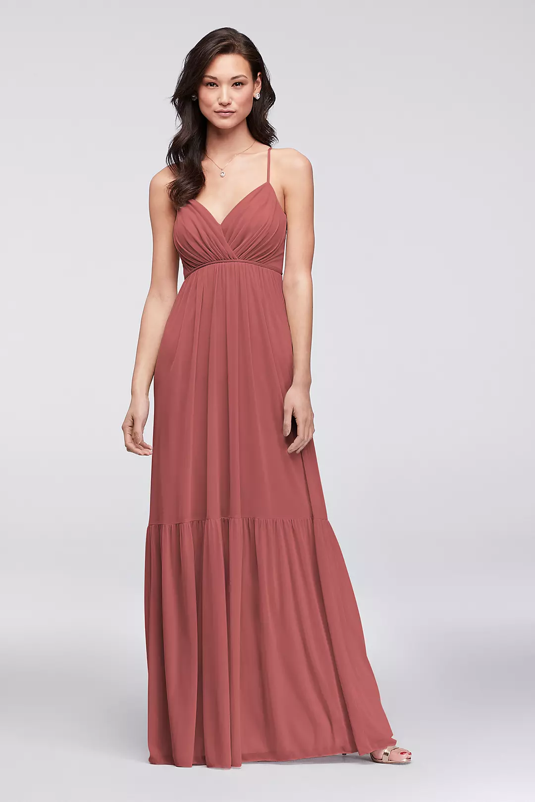 Surplice Mesh Bridesmaid Dress with Peasant Skirt - Image 61
