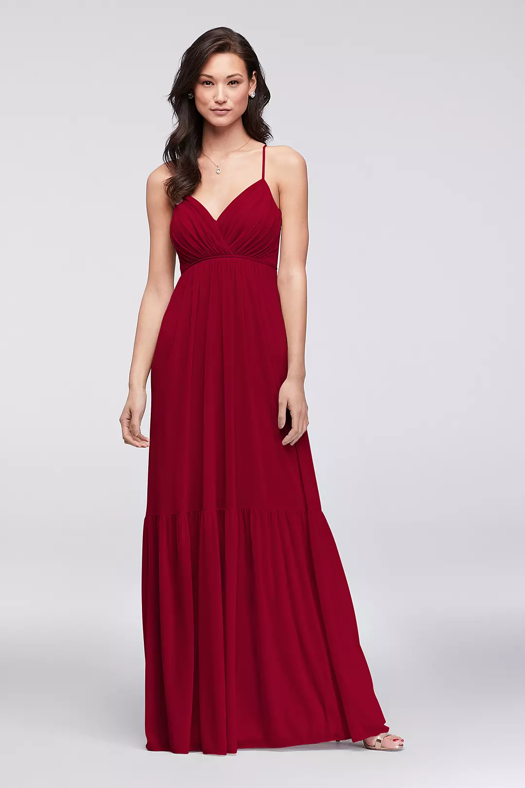 Surplice Mesh Bridesmaid Dress with Peasant Skirt - Image 64
