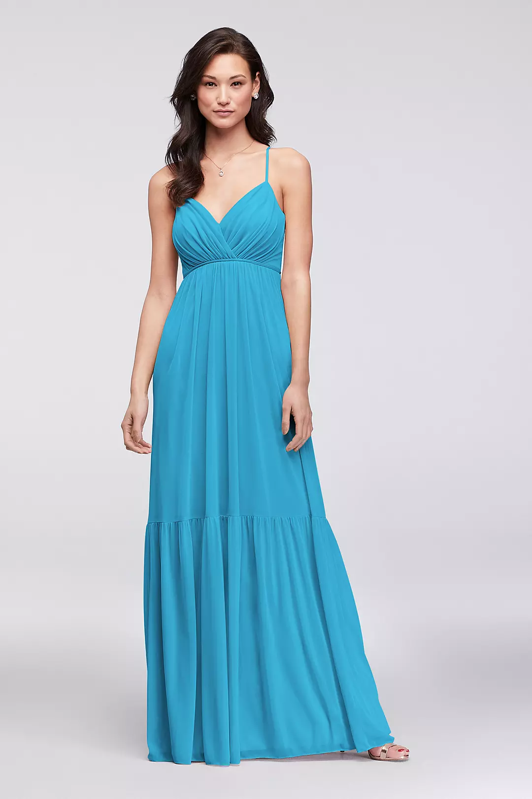 Surplice Mesh Bridesmaid Dress with Peasant Skirt - Image 67