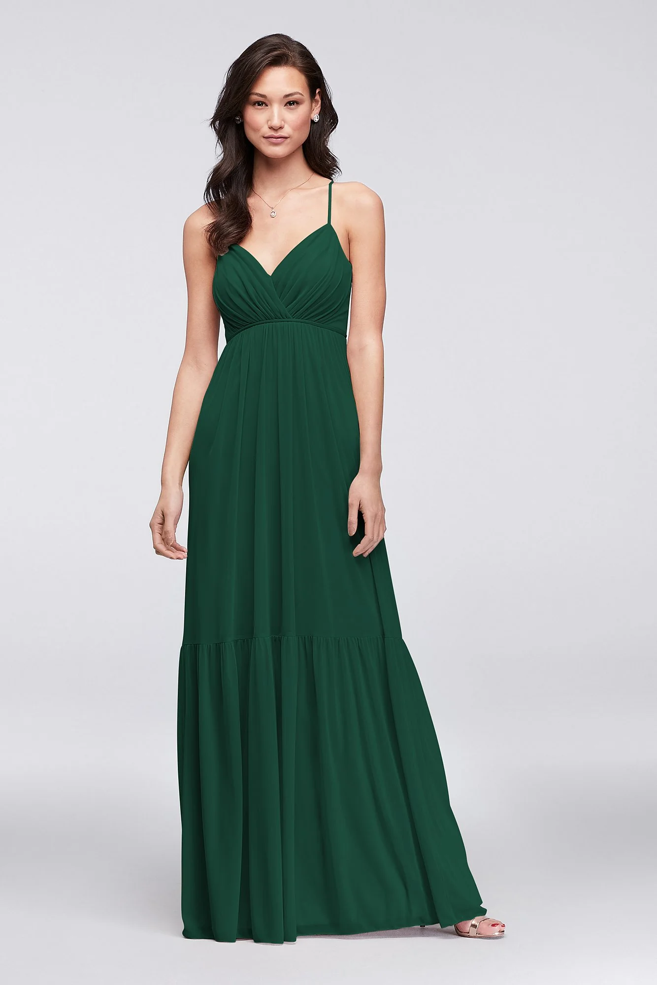 Surplice Mesh Bridesmaid Dress with Peasant Skirt - Image 7