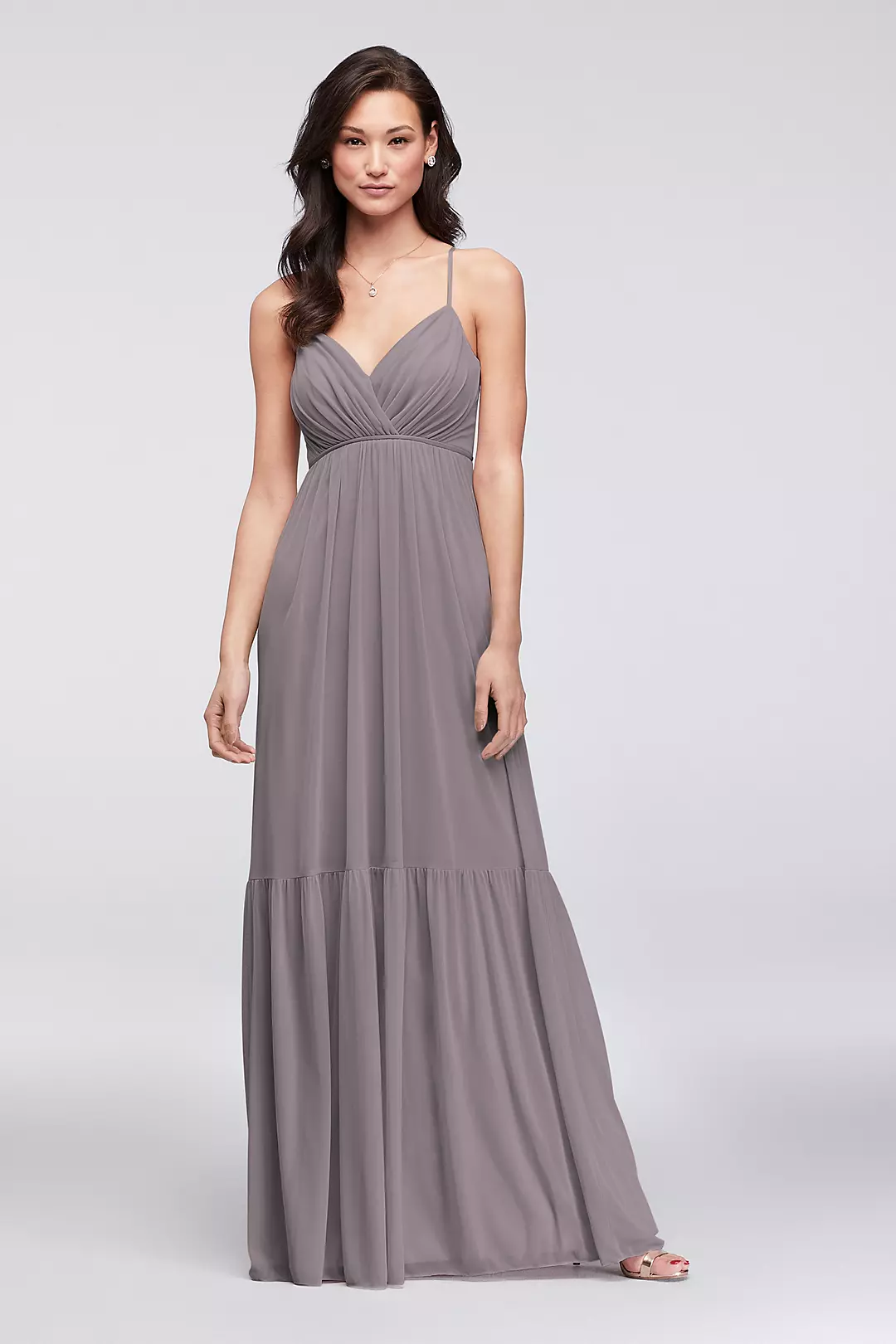 Surplice Mesh Bridesmaid Dress with Peasant Skirt - Image 72
