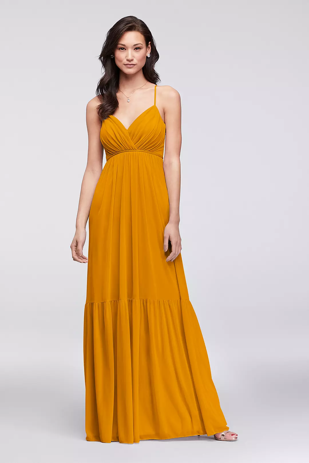 Surplice Mesh Bridesmaid Dress with Peasant Skirt - Image 73