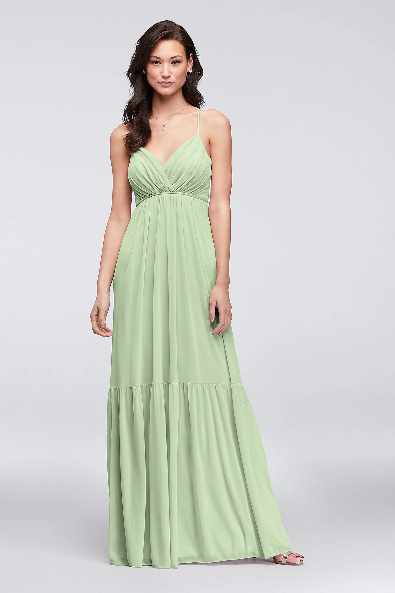 Surplice Mesh Bridesmaid Dress with Peasant Skirt - Image 8
