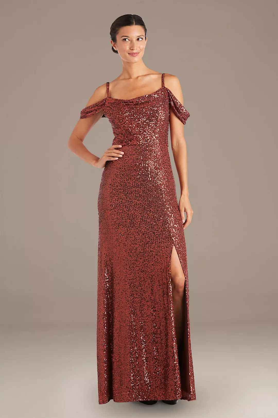 Swag Sleeve Allover Linear Sequin Gown - Image 10