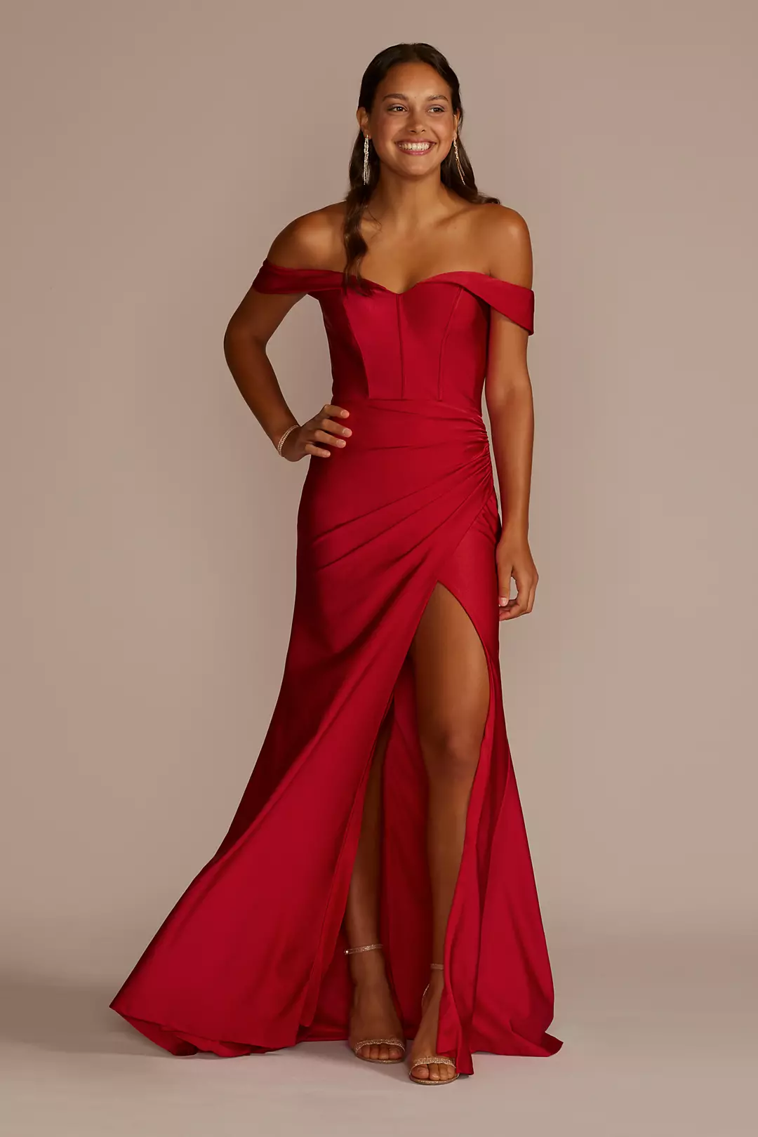 Sweetheart Off the Shoulder Stretch Satin Dress - Image 4