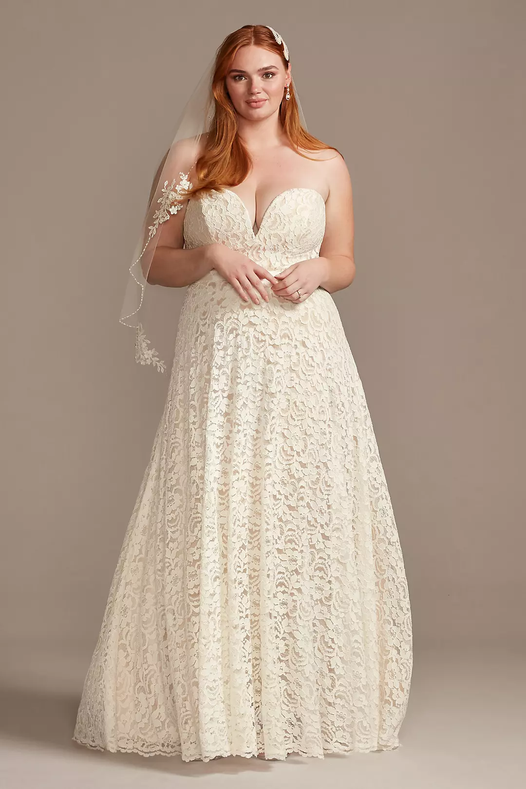Sweetheart Plunge Lace Wedding Dress with Sash - Image 9