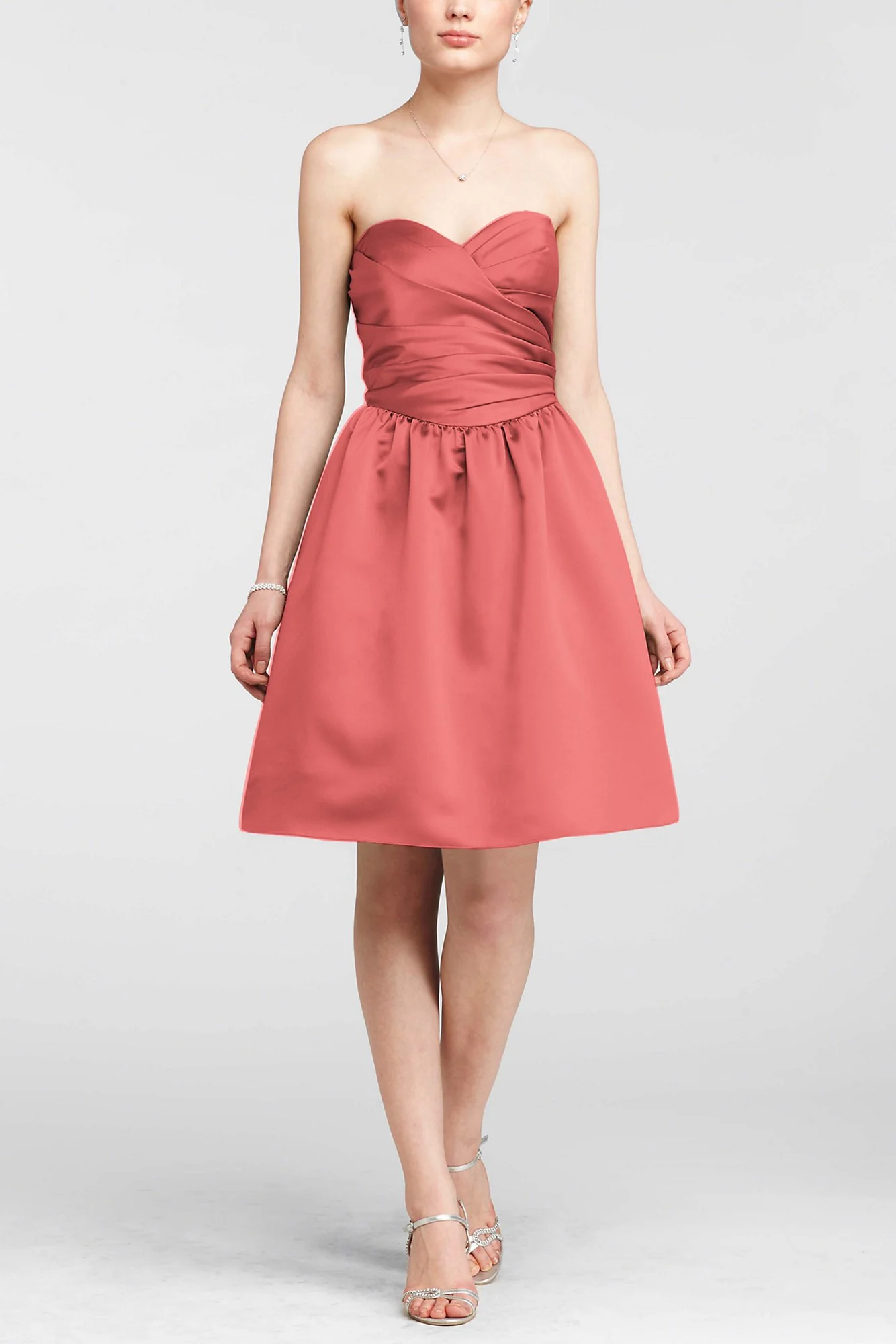 Sweetheart Satin Ruched Dress with Full Skirt - Image 2