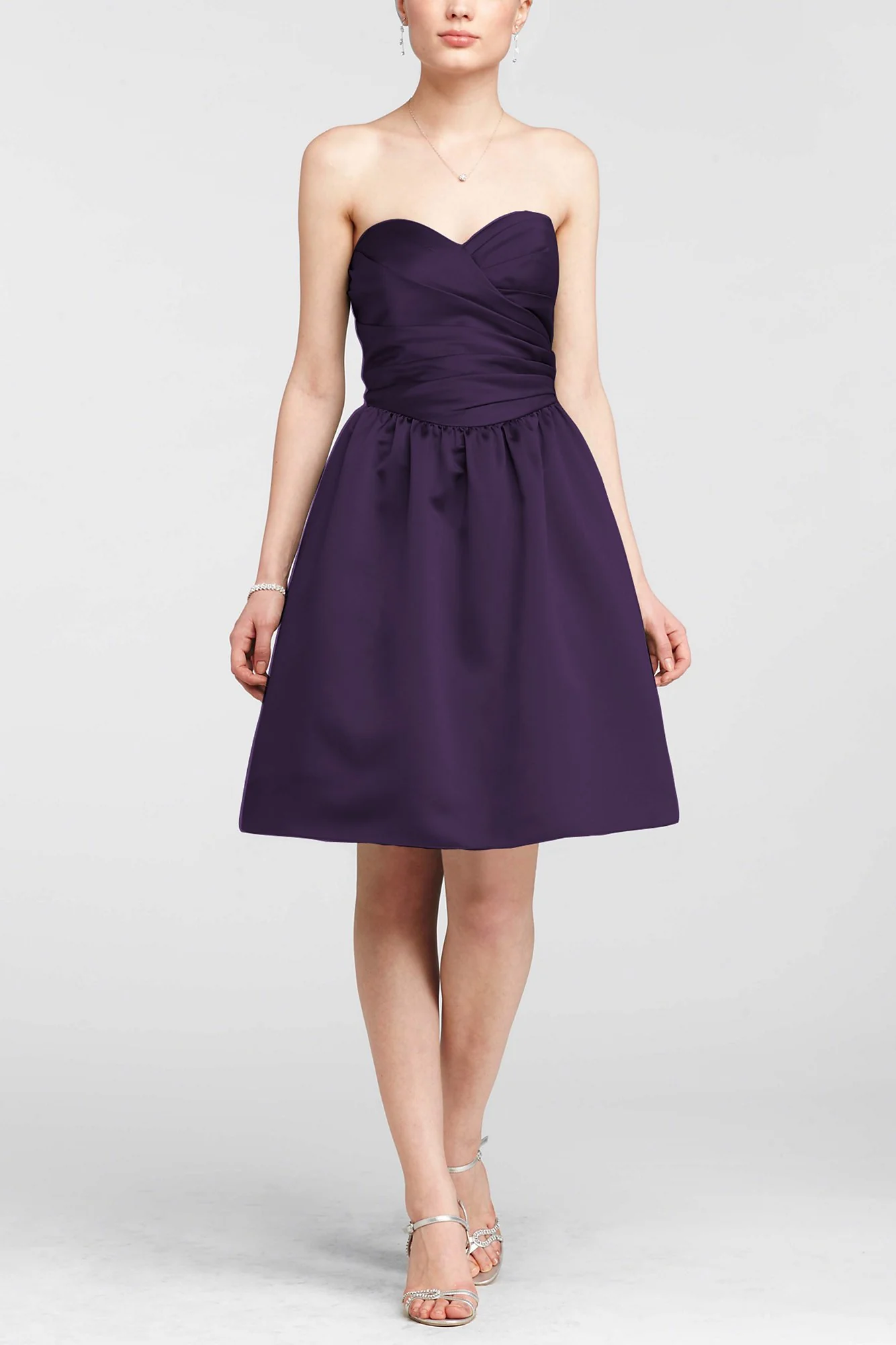 Sweetheart Satin Ruched Dress with Full Skirt - Image 3