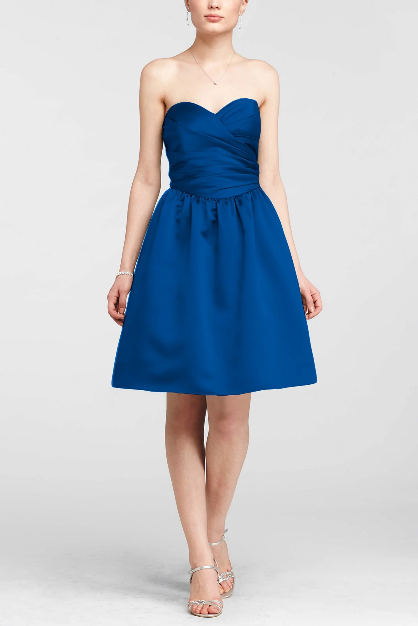 Sweetheart Satin Ruched Dress with Full Skirt - Image 8