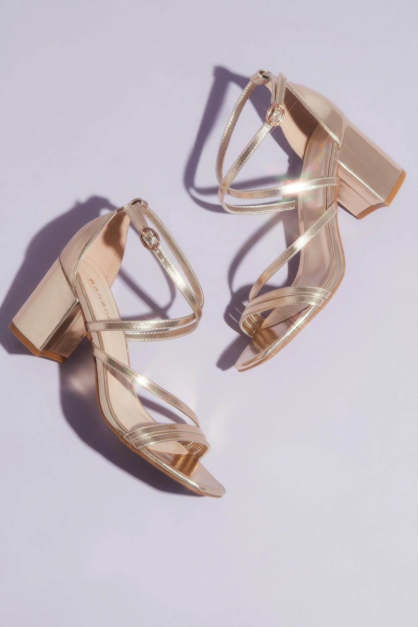 Swoop Strap Square Toe Metallic Block Heel Sandals