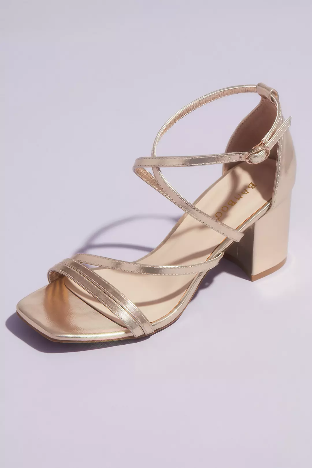 Swoop Strap Square Toe Metallic Block Heel Sandals - Image 3
