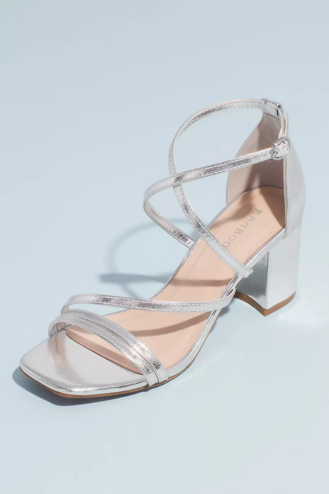 Swoop Strap Square Toe Metallic Block Heel Sandals - Image 4