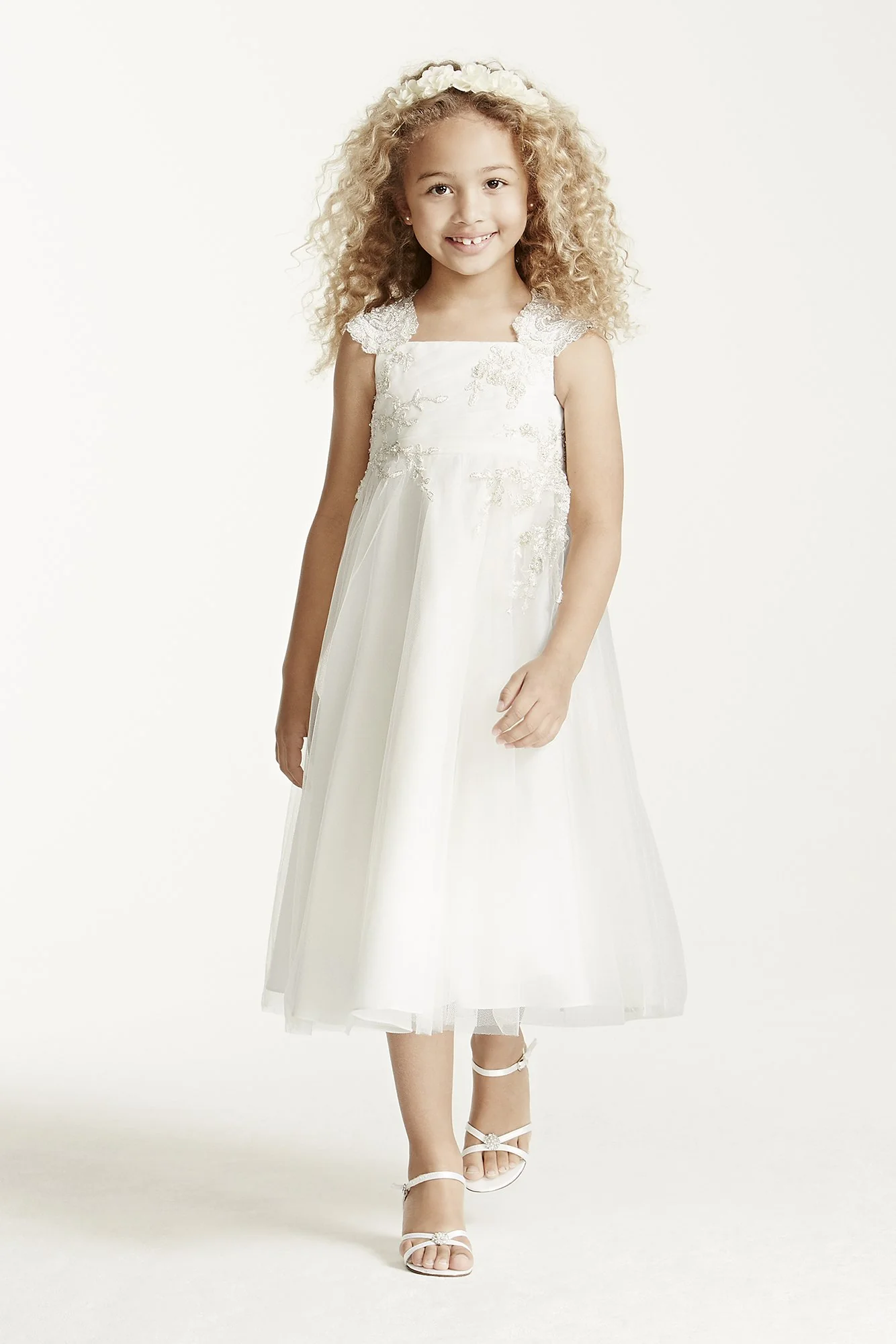 Tea Length A Line Tulle Gown with Beaded Lace - Image 2