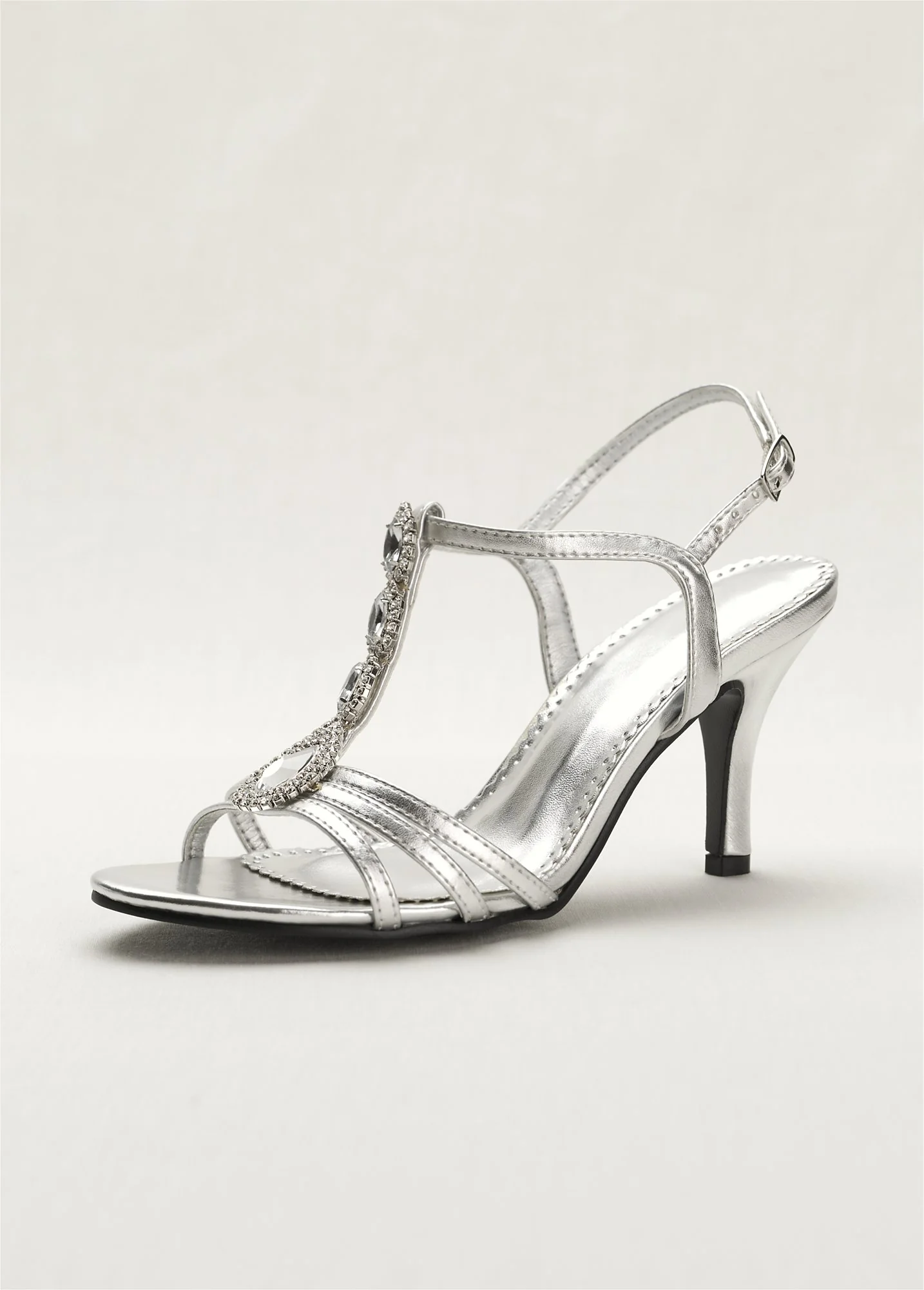 T-Strap High Heel Sandal with Jewel Detail