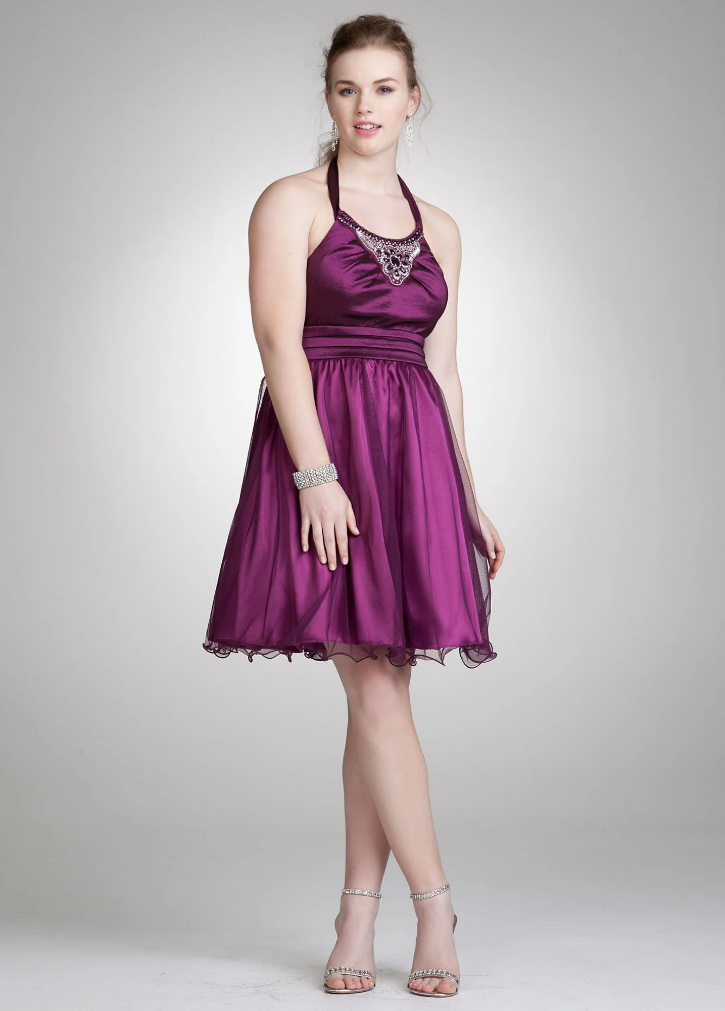 Taffeta and Tulle Dress with Jeweled Necklace