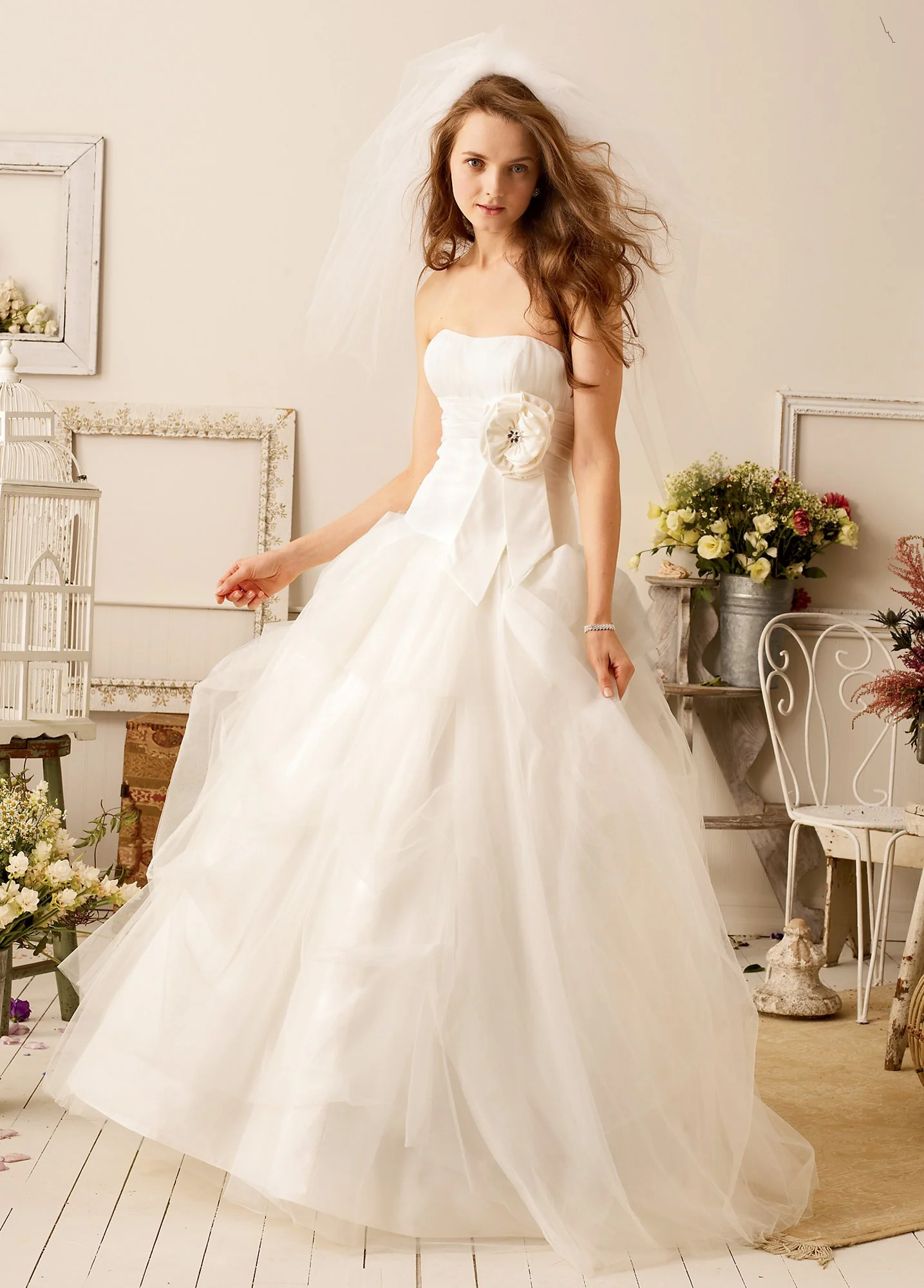 Taffeta Ball Gown with Layered Tulle Skirt