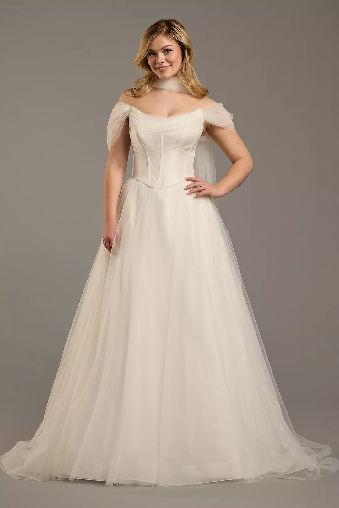 Taffeta Basque Waist A-Line Wedding Dress - Image 5