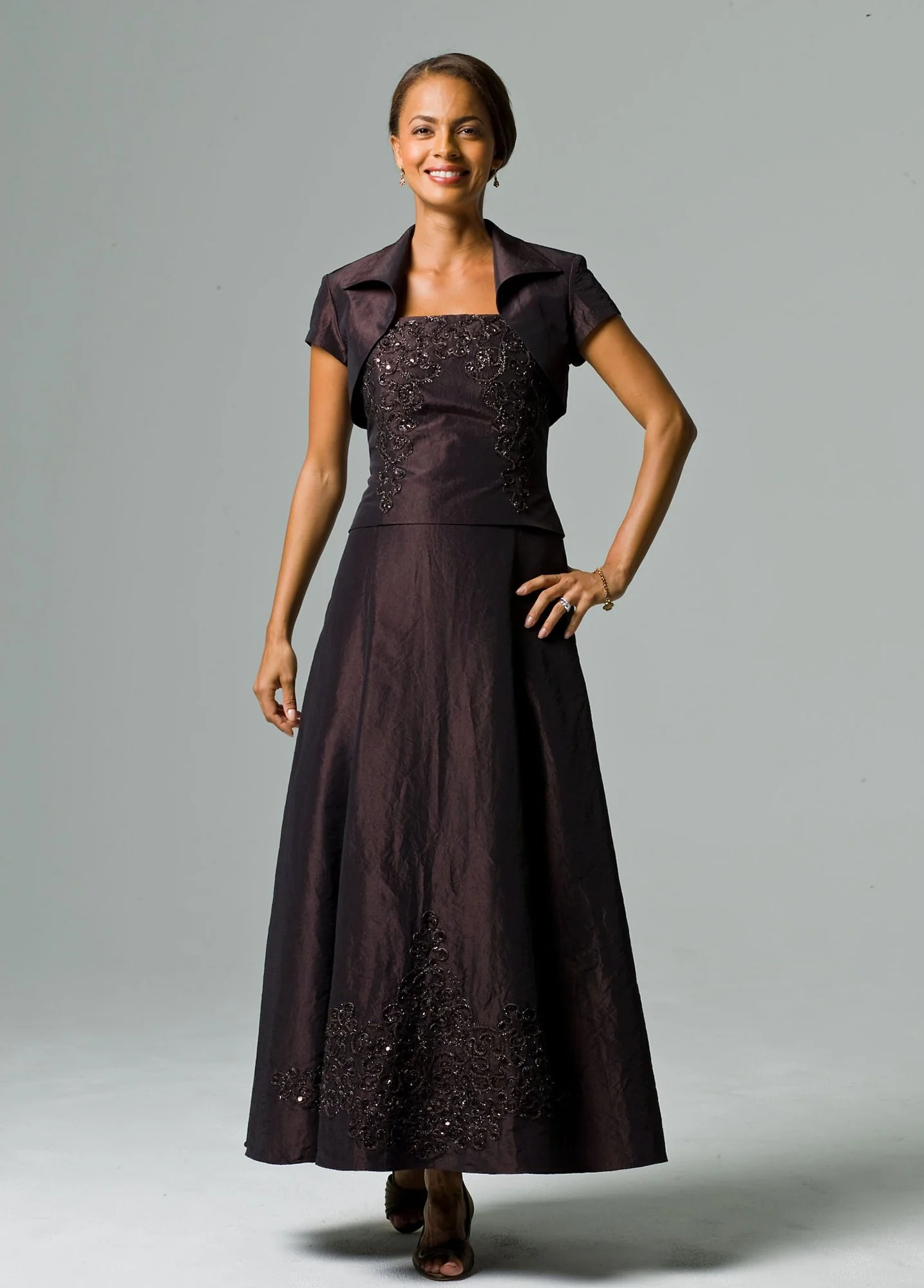 Taffeta Bolero and Mock Two-Piece Jacket Dress