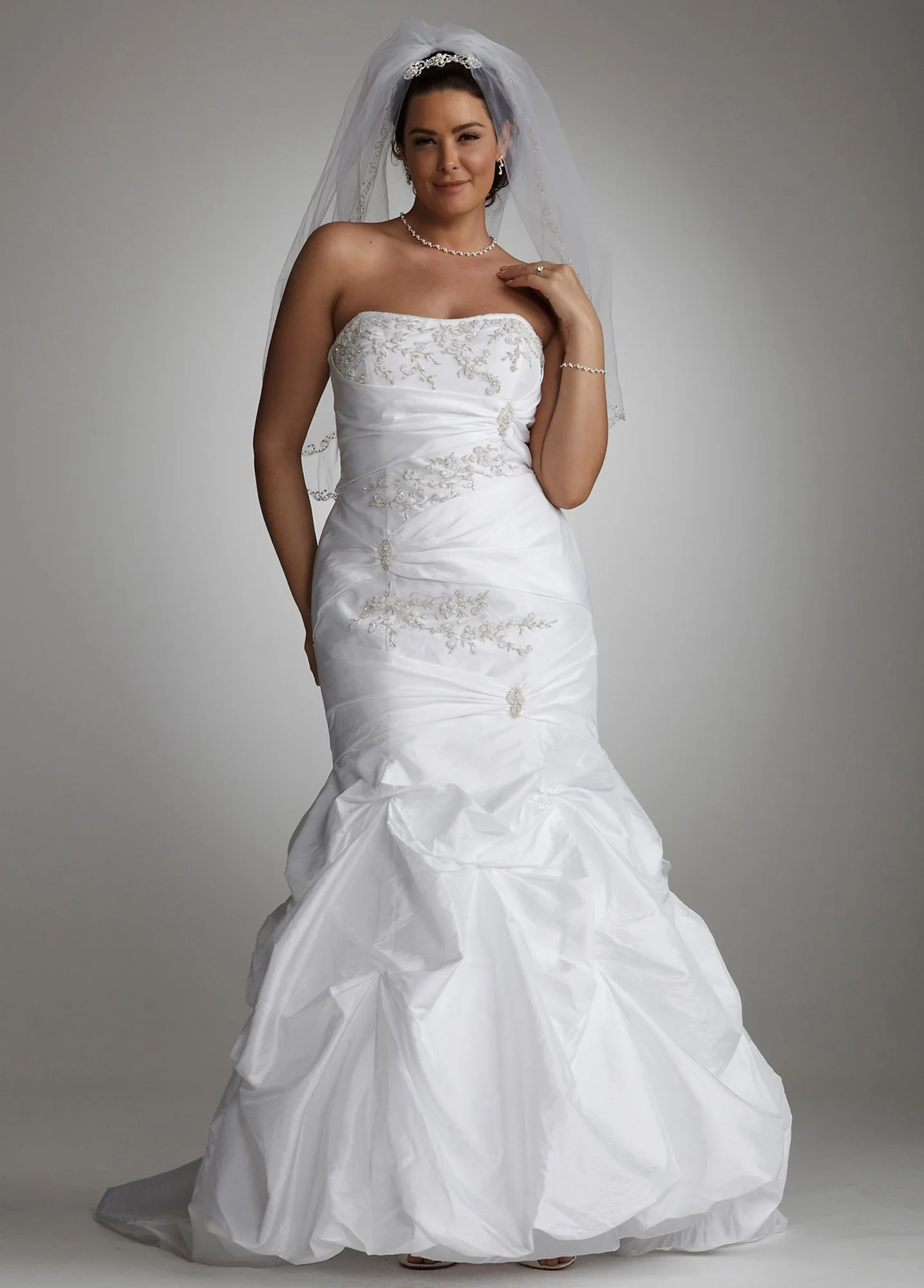 Taffeta Gown with Beaded Appliques and Pick Ups - Image 2
