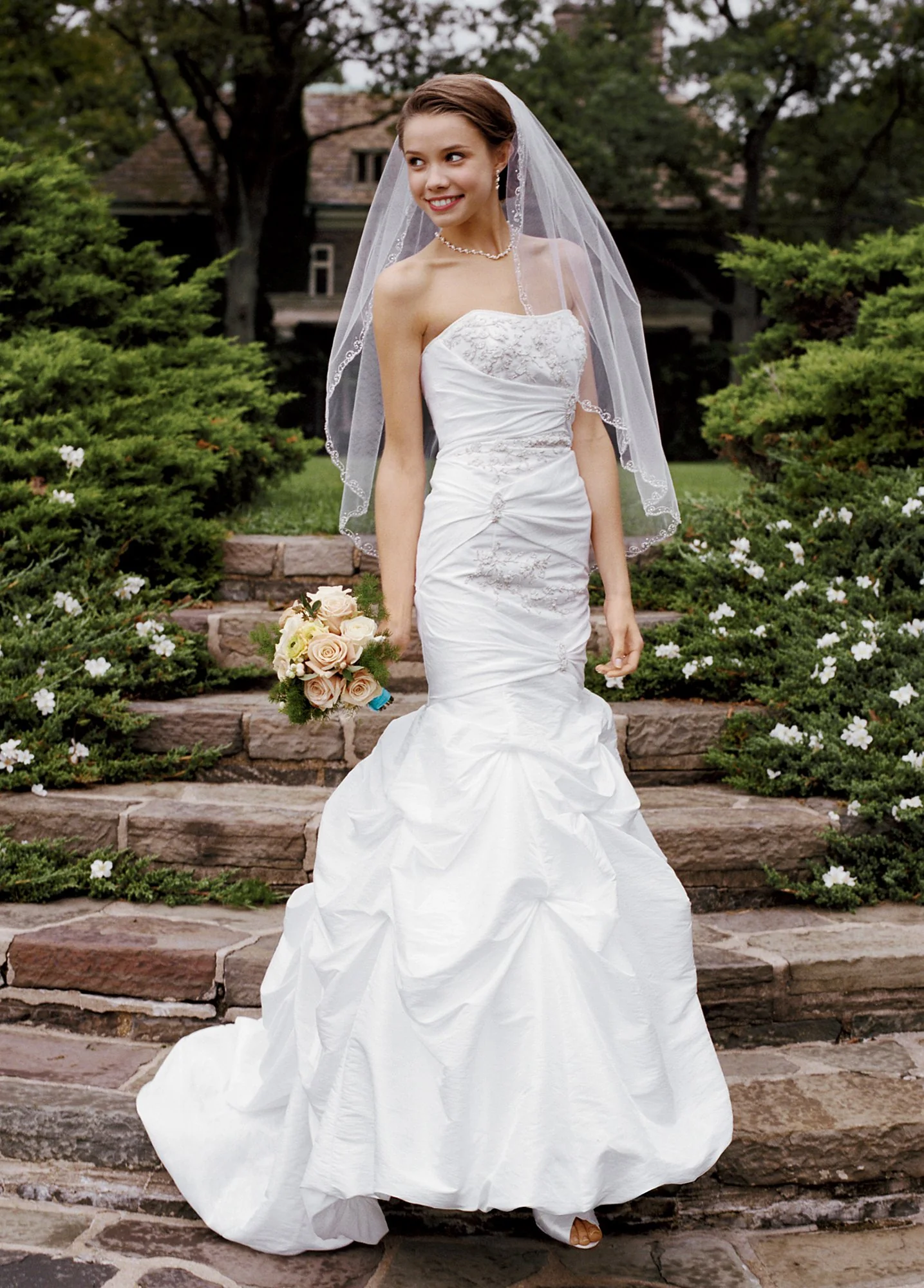 Taffeta Gown with Beaded Appliques and Pick Ups