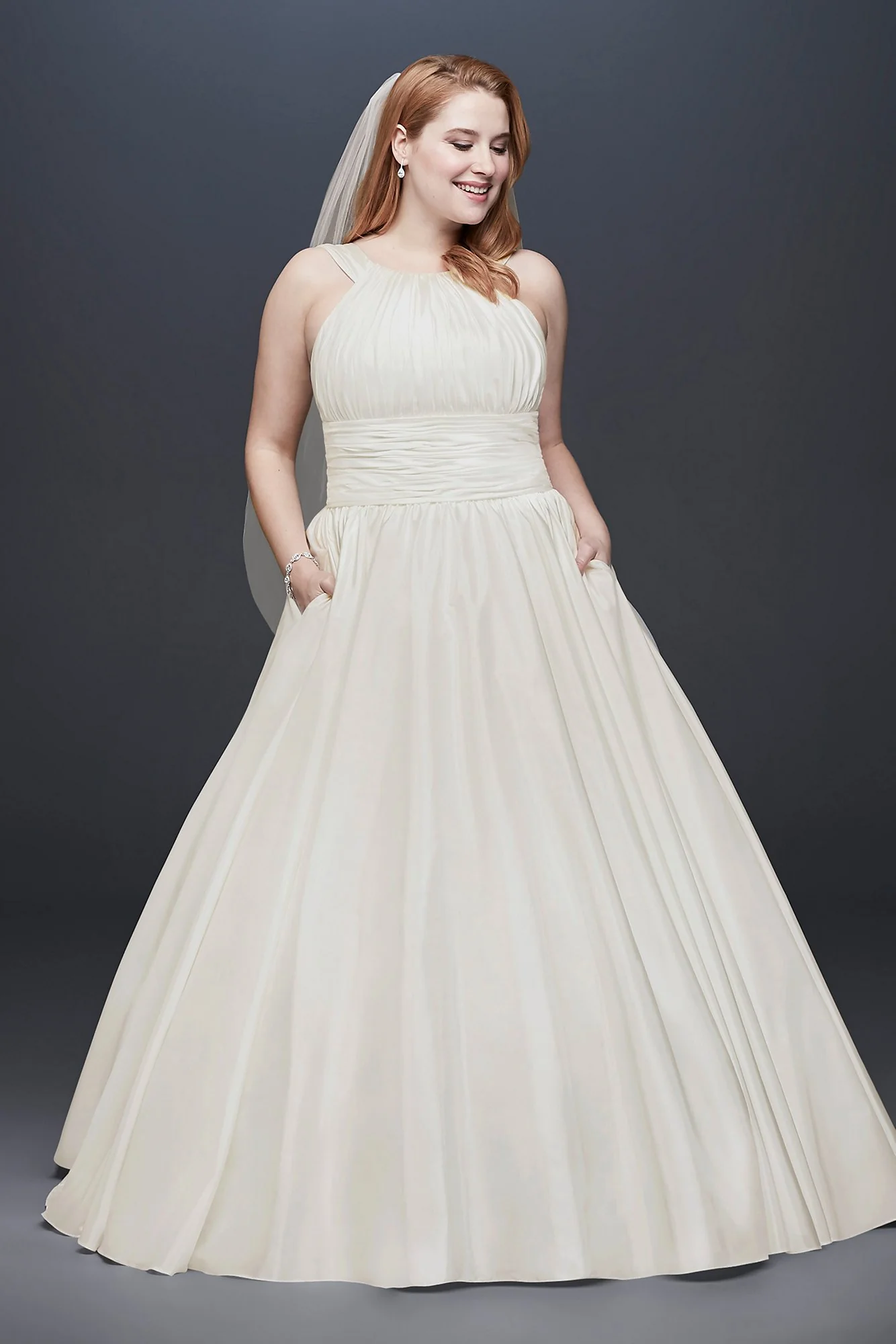 Taffeta High-Neck Ball Gown Wedding Dress - Image 3
