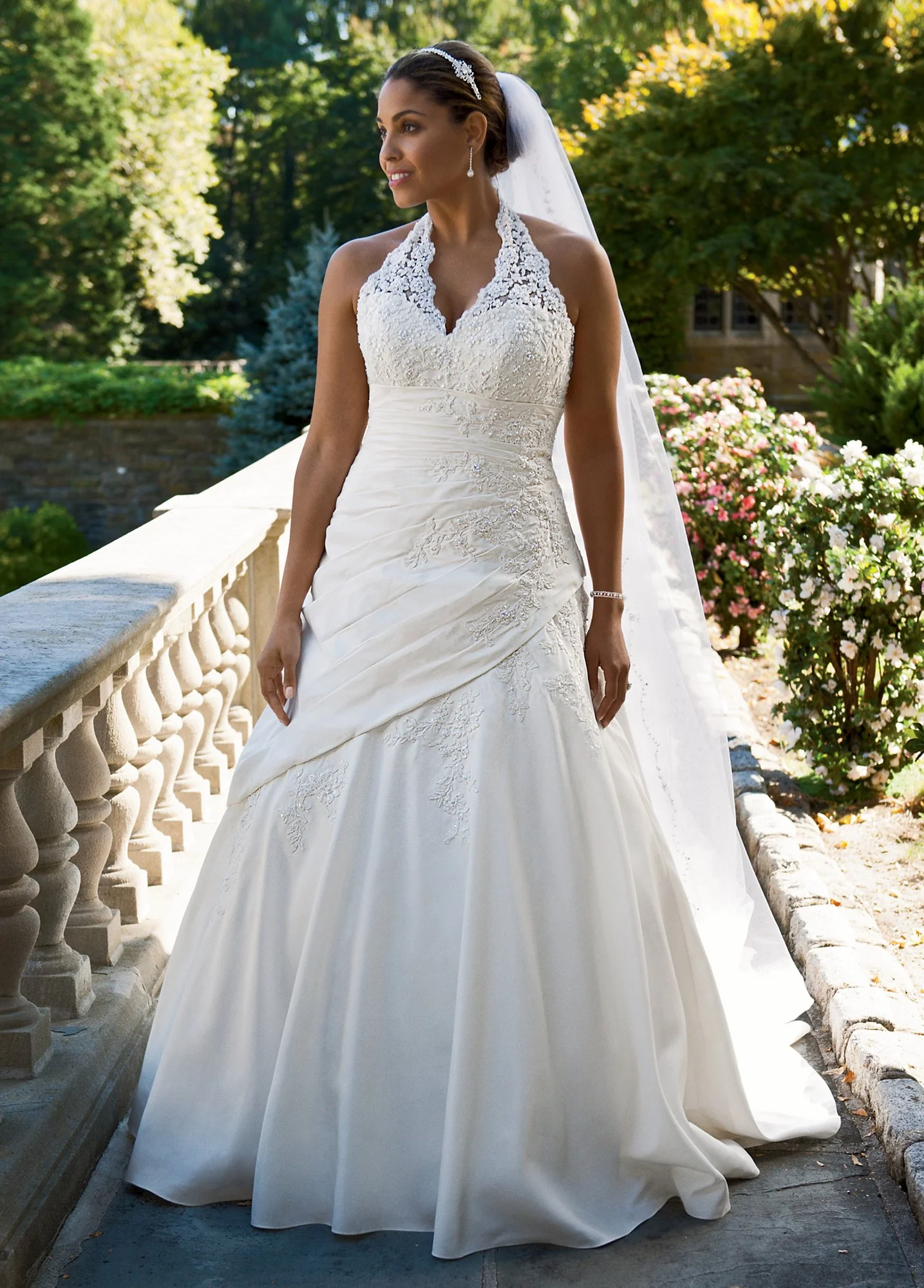 Taffeta Lace Halter A-Line with Side Drape - Image 2