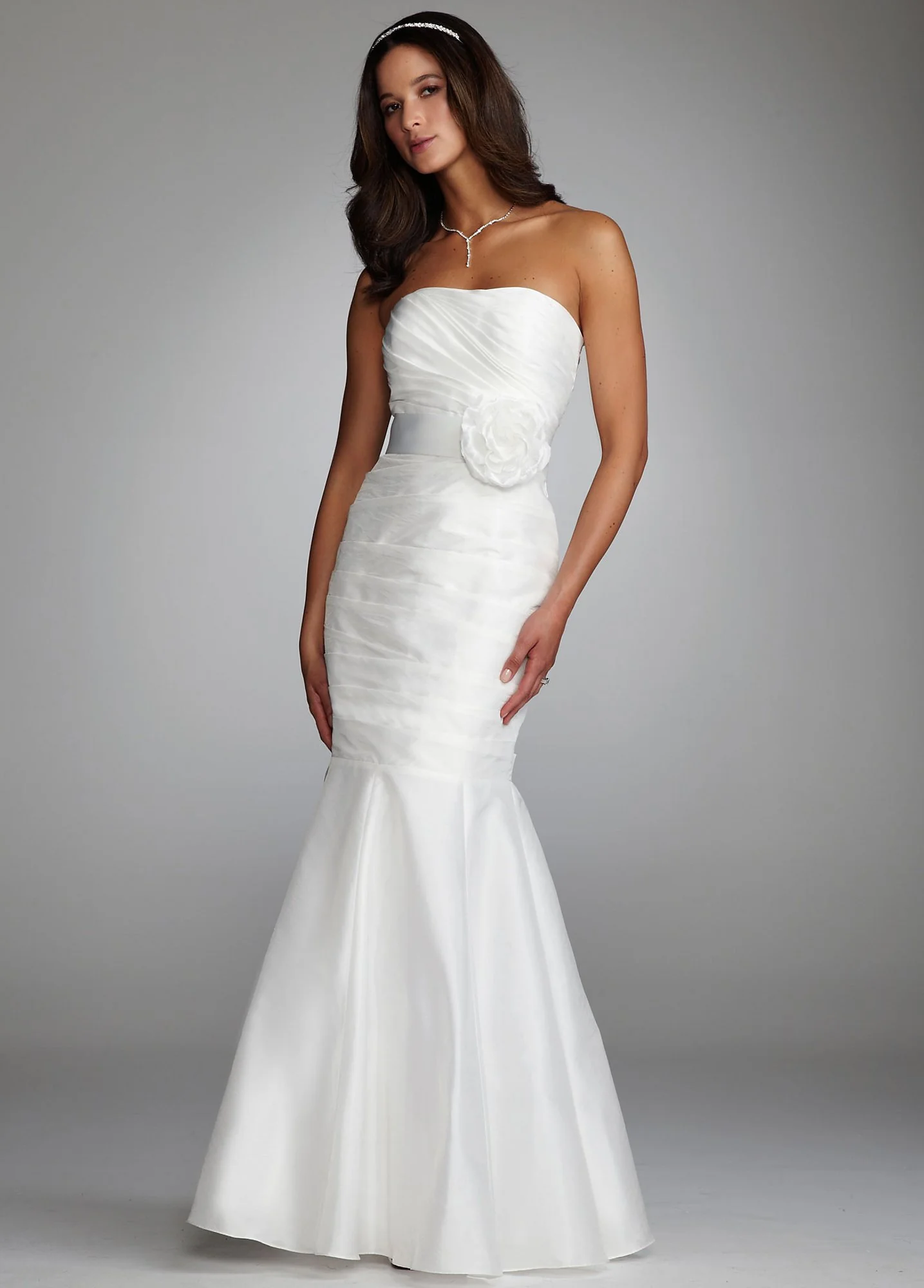 Taffeta Mermaid Gown with Floral Sash - Image 3