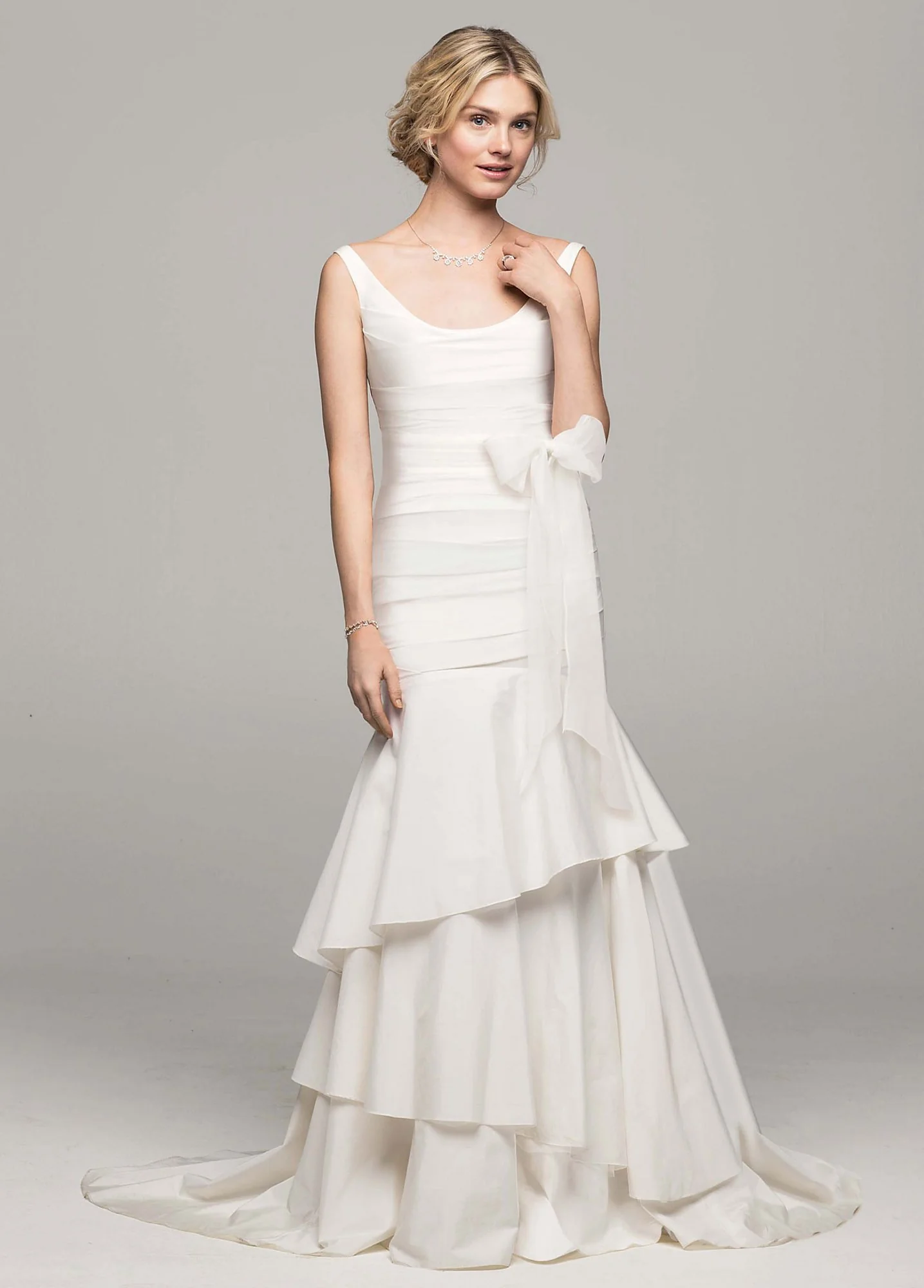 Taffeta Scoop Neck Tiered Wedding Dress - Image 3