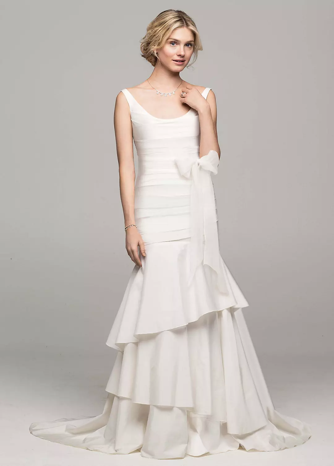 Taffeta Scoop Neck Tiered Wedding Dress - Image 7