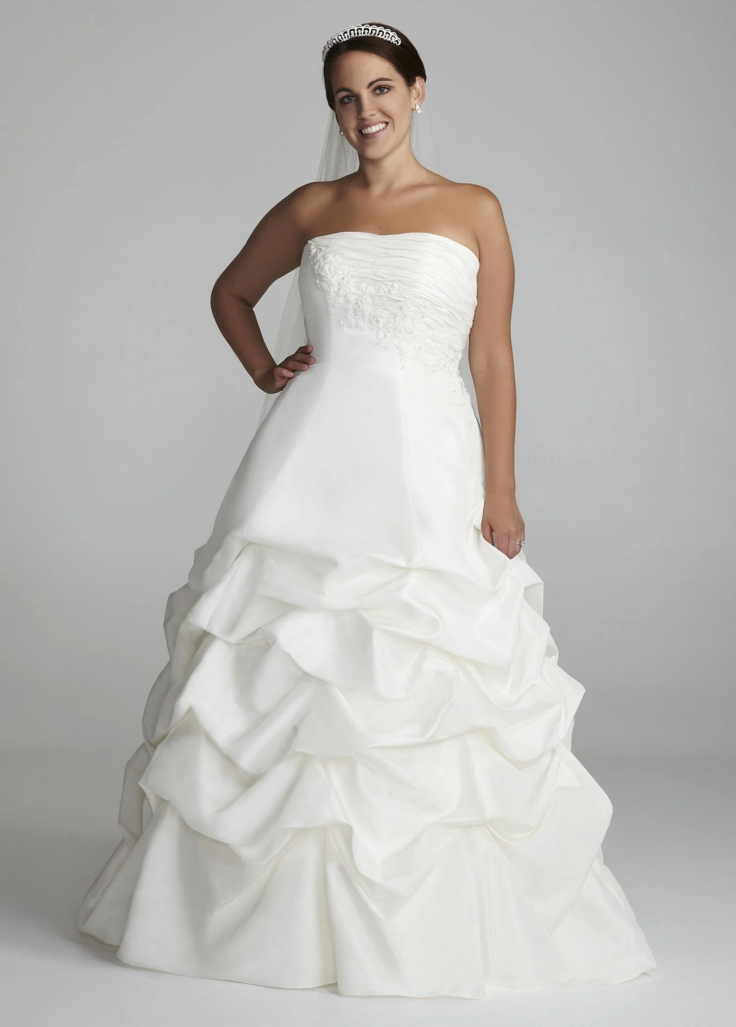 Taffeta Strapless Pick Up Ball Gown with Lace