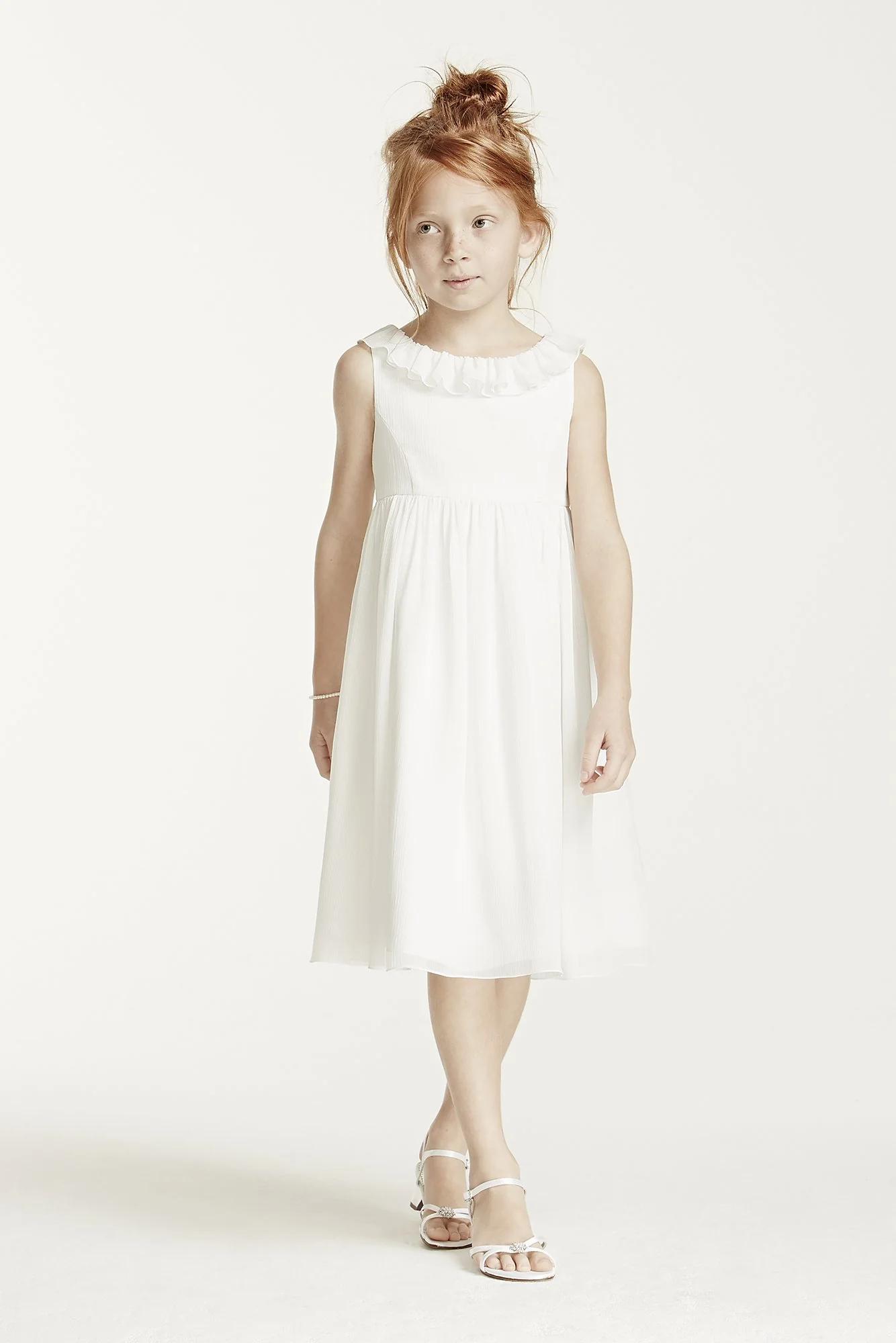 Tank Chiffon Tea Length Dress with Ruffle Neckline