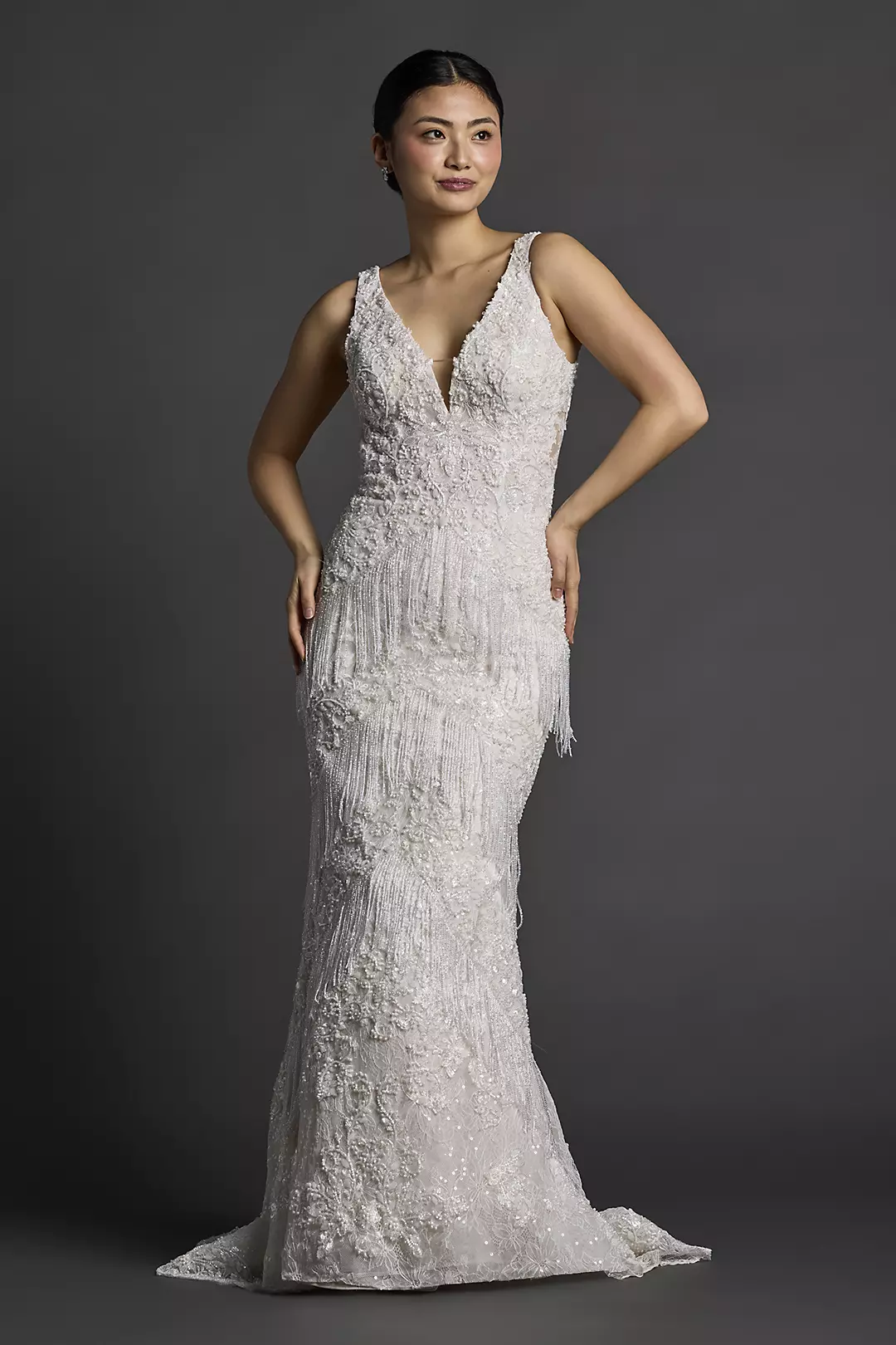 Tank Mermaid Dress with Pearl Beading and Fringe