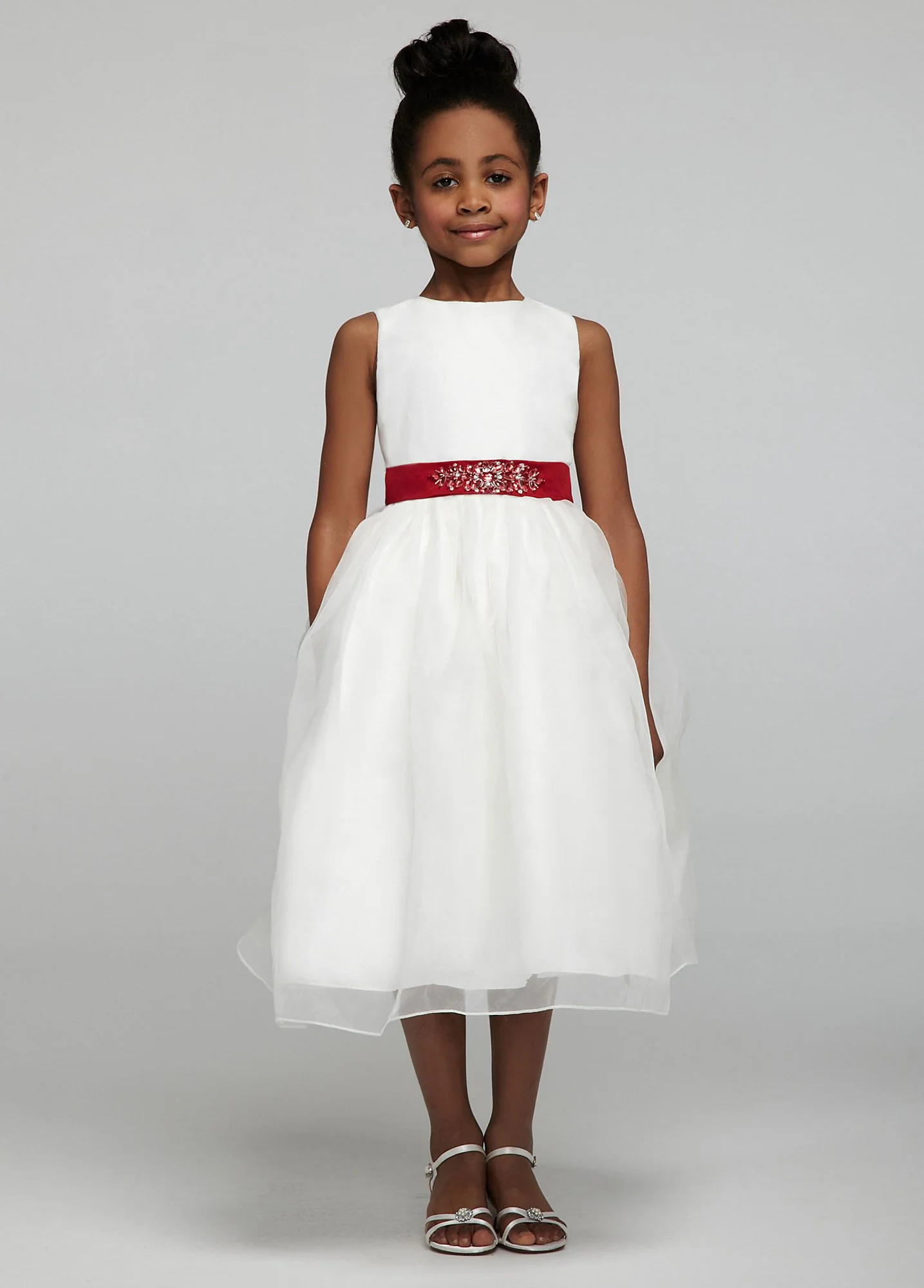 Tank Satin Bodice with Tea length Organza Skirt - Image 2