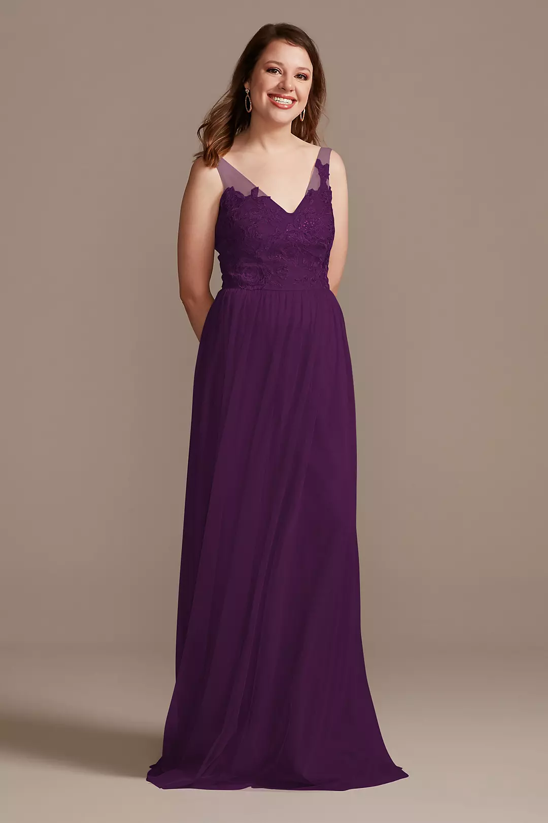 Tank V-Neck Embroidered Soft Net Bridesmaid Dress - Image 25