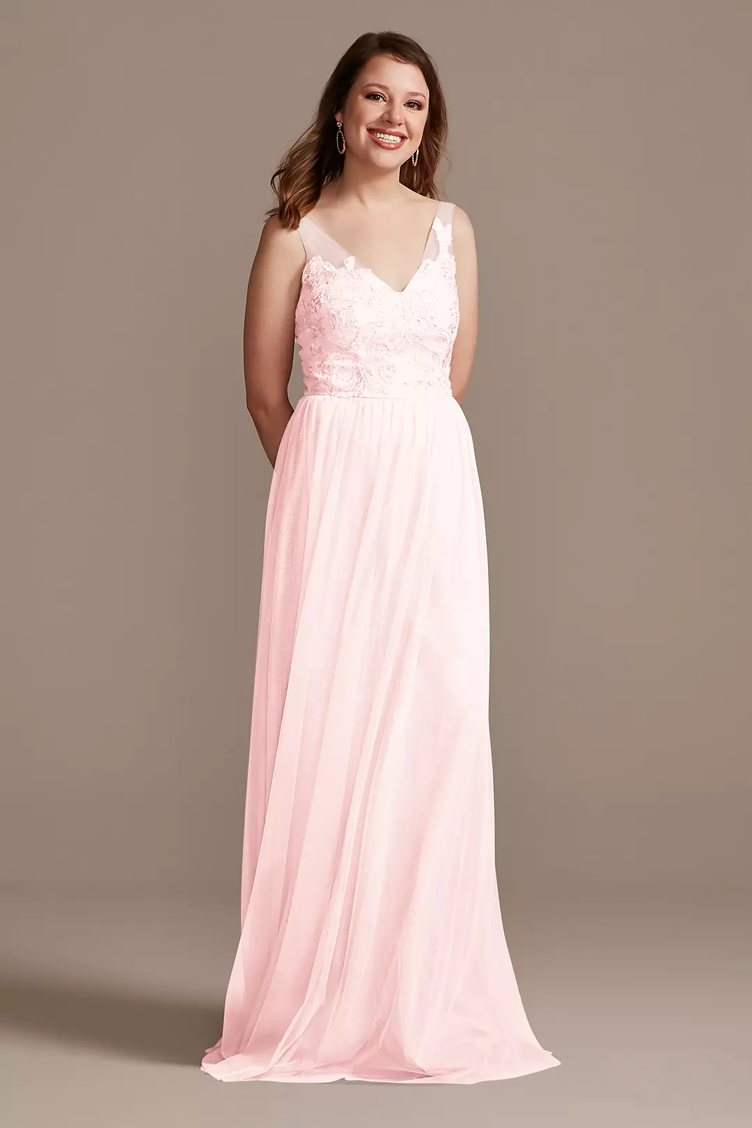 Tank V-Neck Embroidered Soft Net Bridesmaid Dress - Image 29