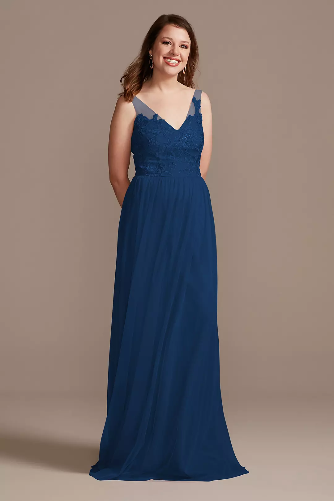 Tank V-Neck Embroidered Soft Net Bridesmaid Dress - Image 32