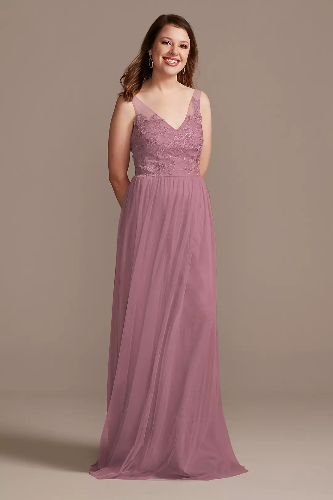 Tank V-Neck Embroidered Soft Net Bridesmaid Dress - Image 33