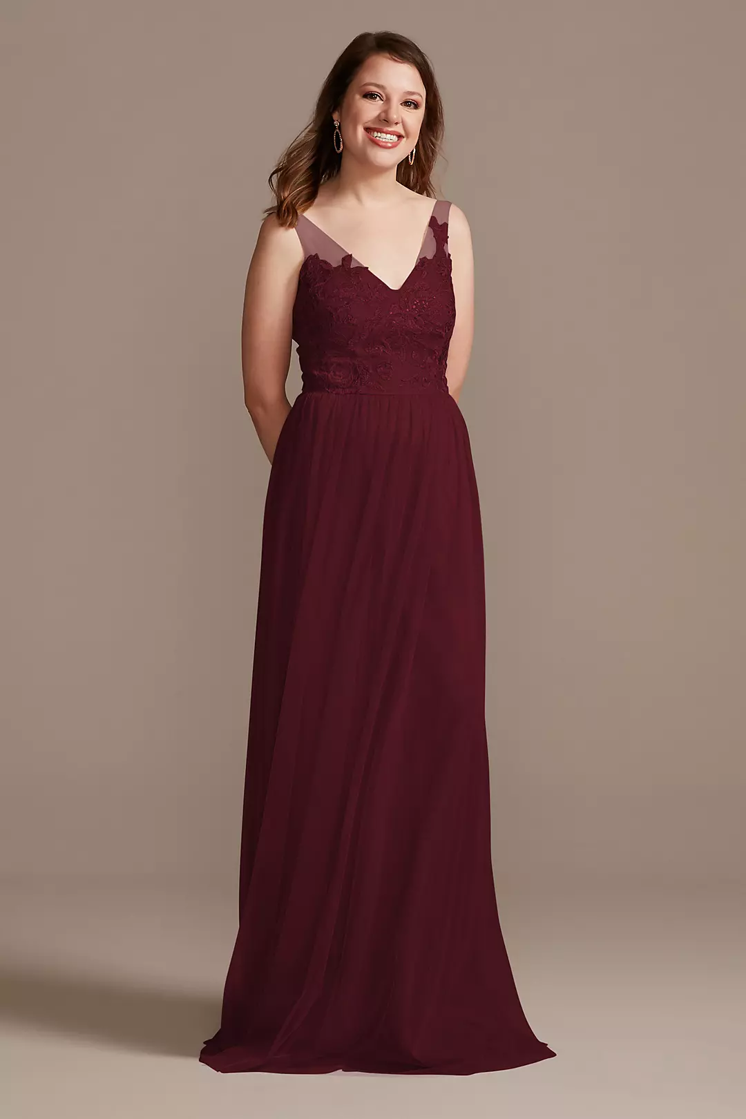 Tank V-Neck Embroidered Soft Net Bridesmaid Dress - Image 36