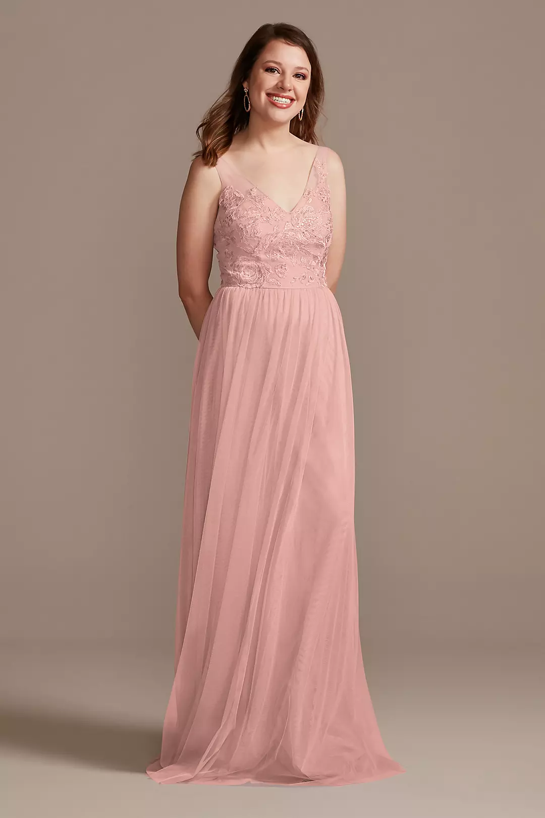 Tank V-Neck Embroidered Soft Net Bridesmaid Dress - Image 8