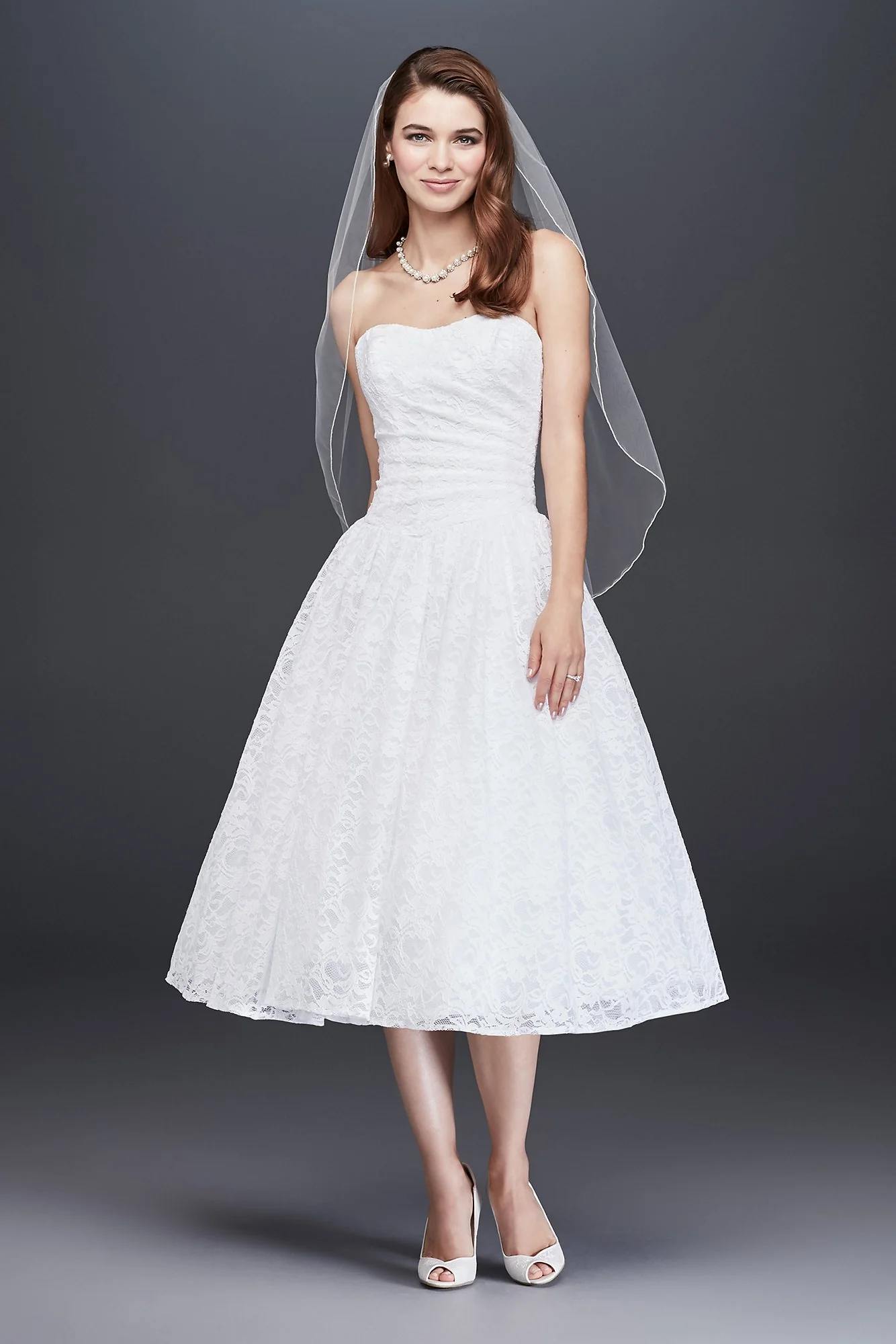 Tea Length Drop Waist Lace Wedding Dress - Image 2