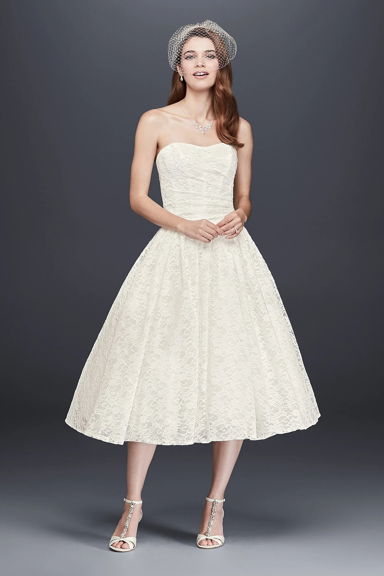 Tea Length Drop Waist Lace Wedding Dress - Image 4