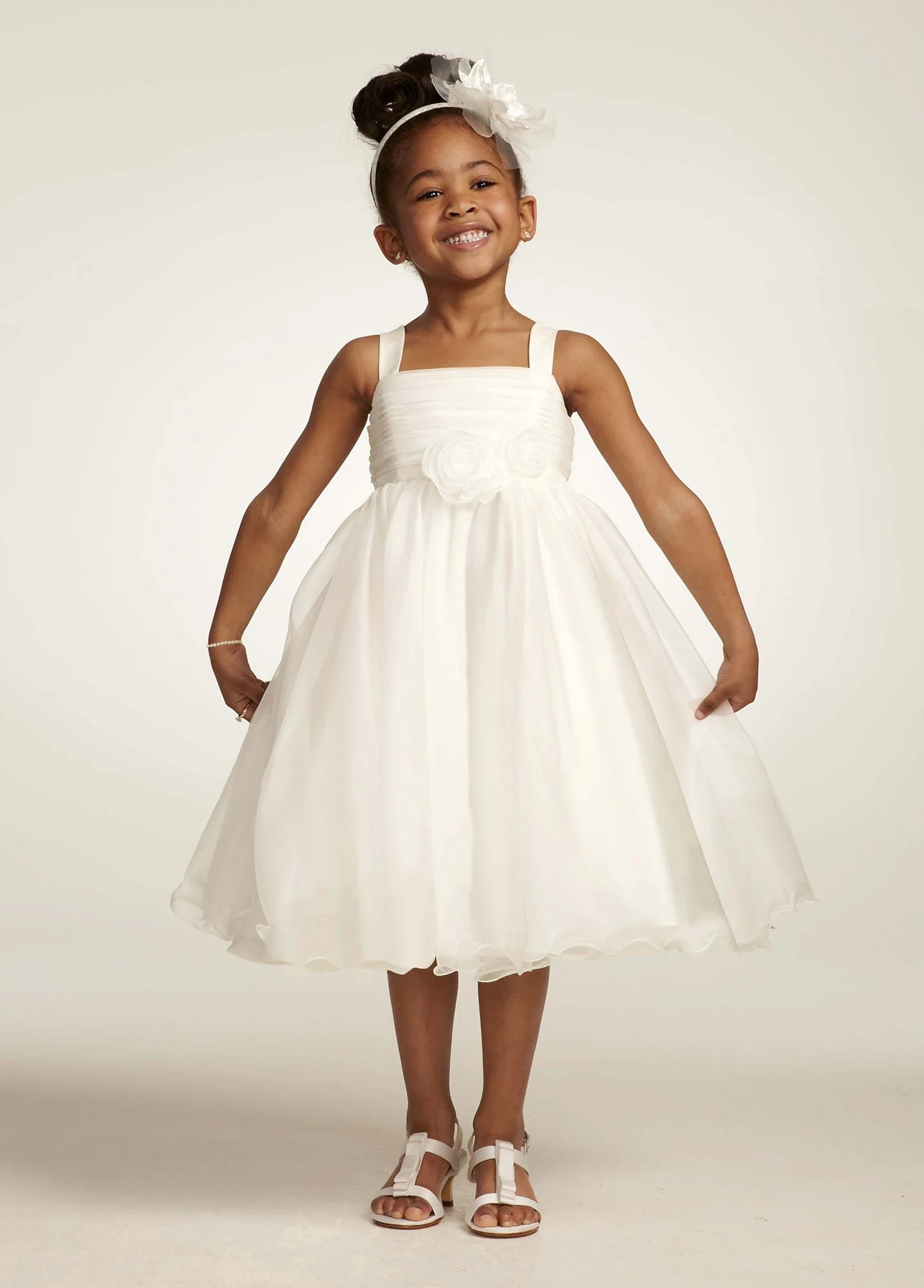 Tea-Length Organza Dress with 3D Flower and Ruffle - Image 2