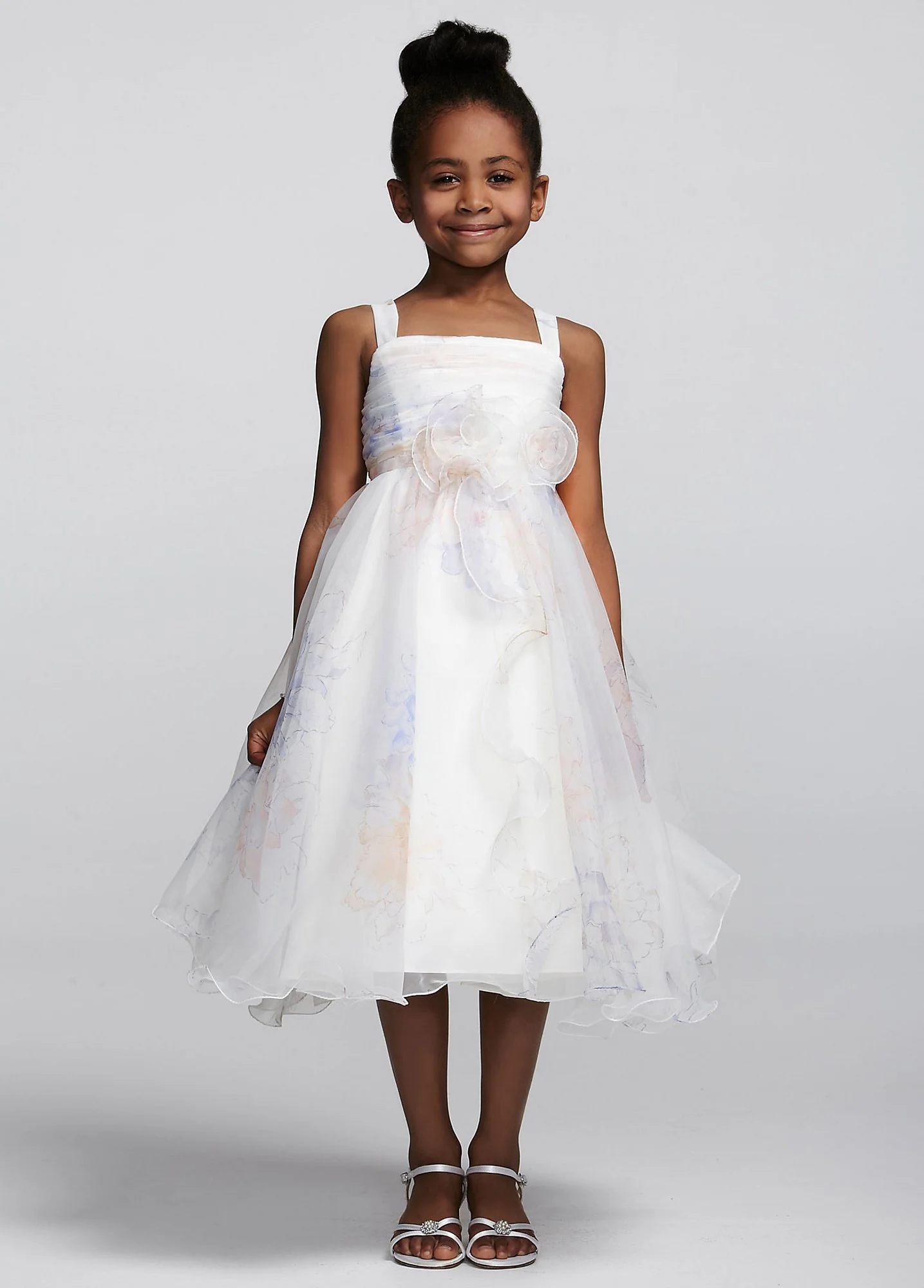 Tea-Length Organza Dress with 3D Flower and Ruffle - Image 3