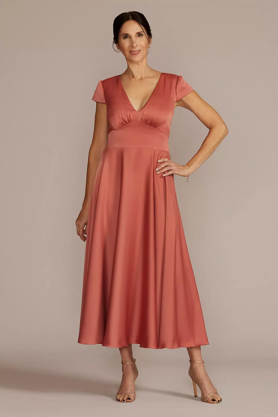 Tea Length Satin A-Line with Waistband Detail - Image 5