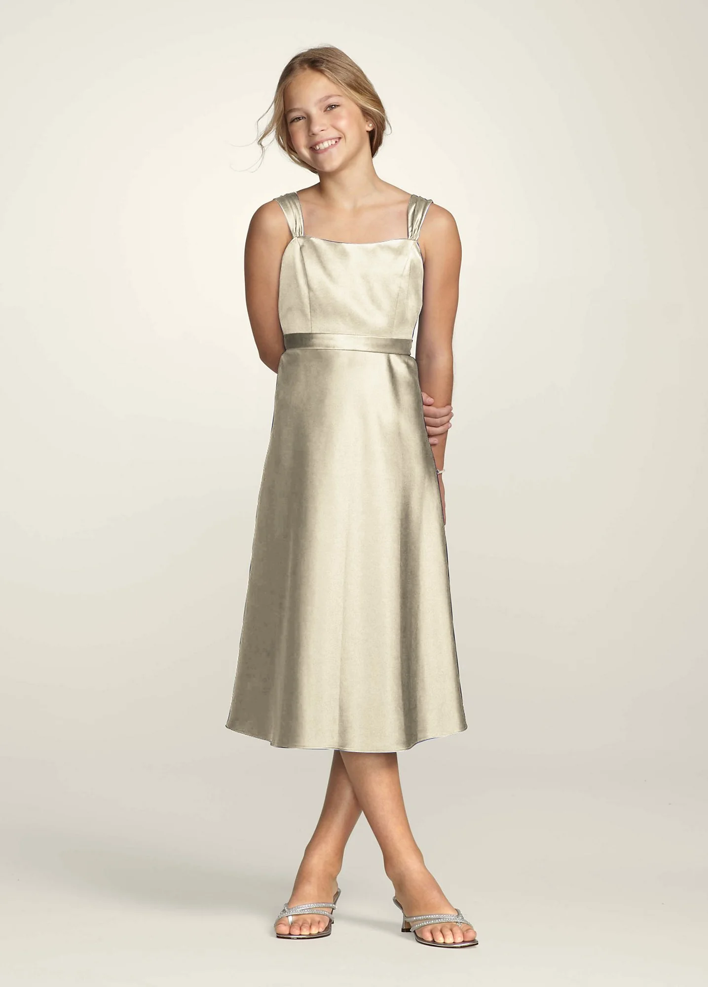 Tea Length Wide Strap Tank Dress with Tie Back - Image 18