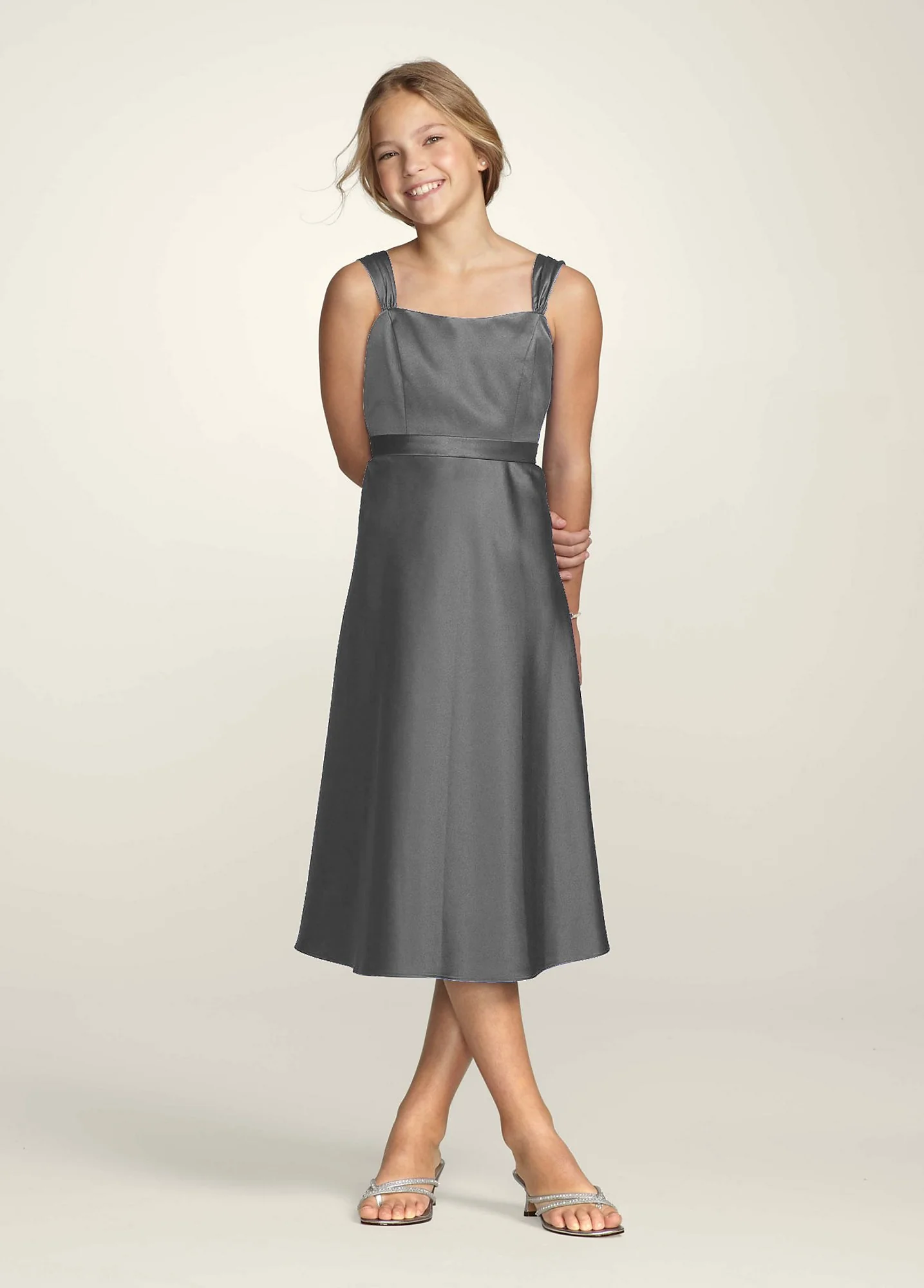 Tea Length Wide Strap Tank Dress with Tie Back - Image 23