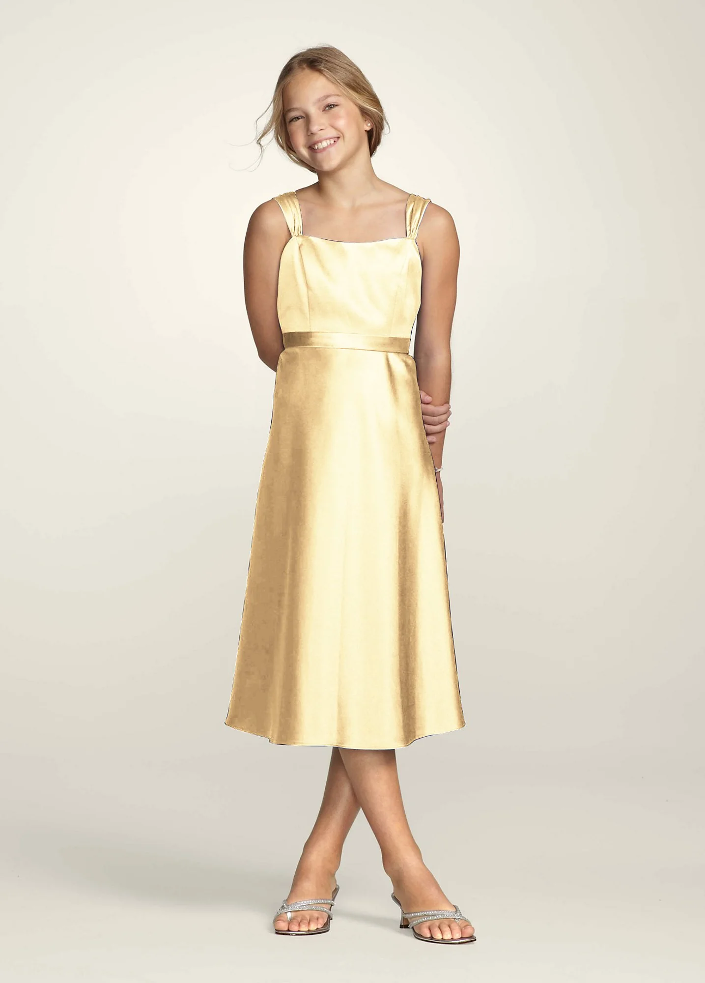 Tea Length Wide Strap Tank Dress with Tie Back - Image 3