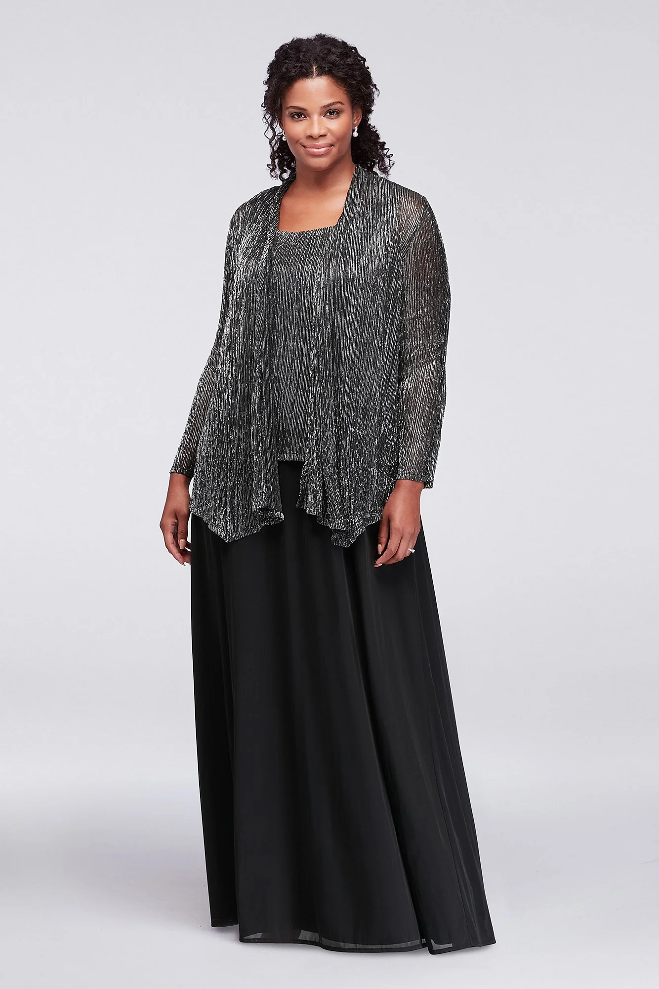 Textured Metallic Plus Size Dress with Jacket